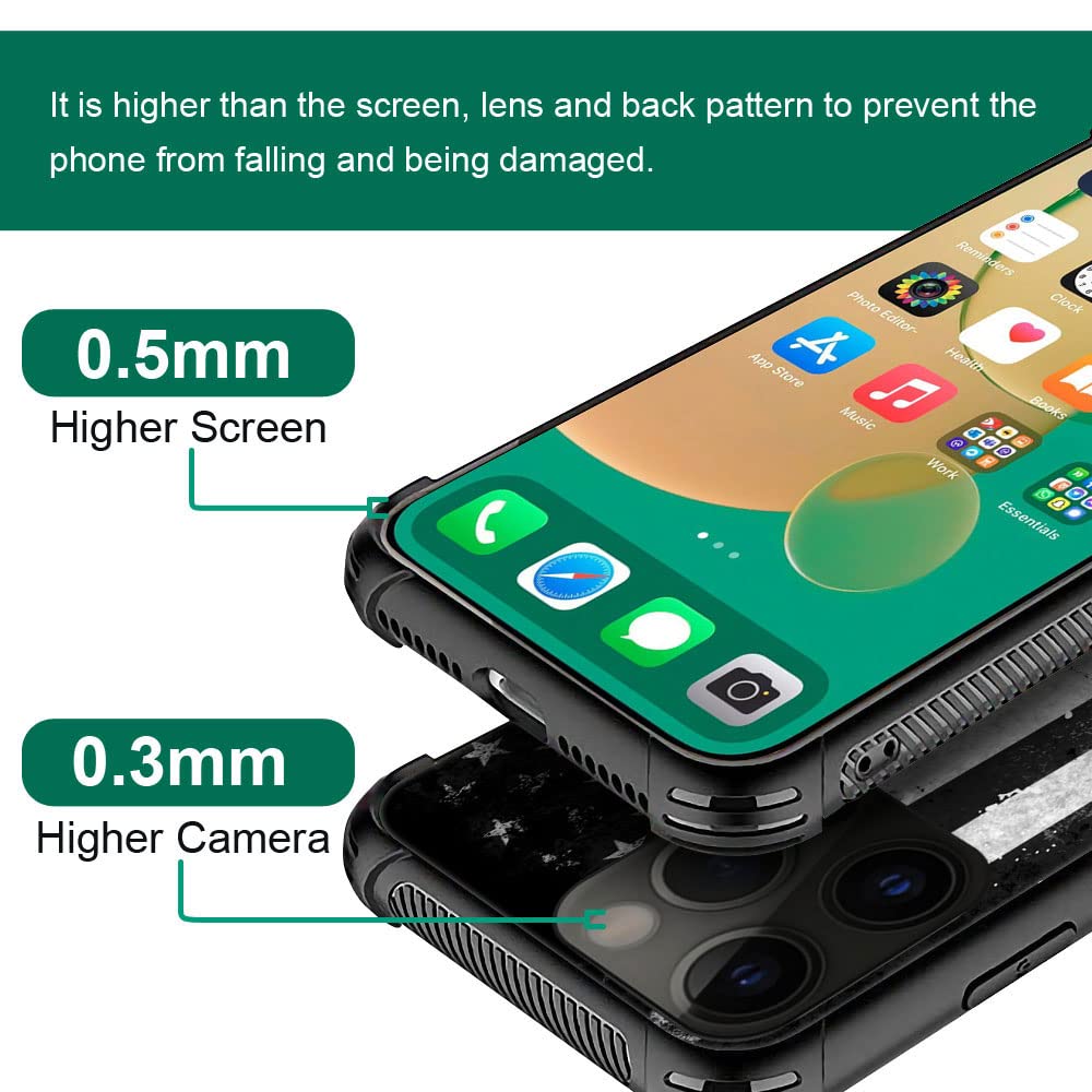ZHEGAILIAN iPhone 14 Pro Max Case Tempered Glass TPU Shock Protective Black White Grunge American Flag 6.7-inch