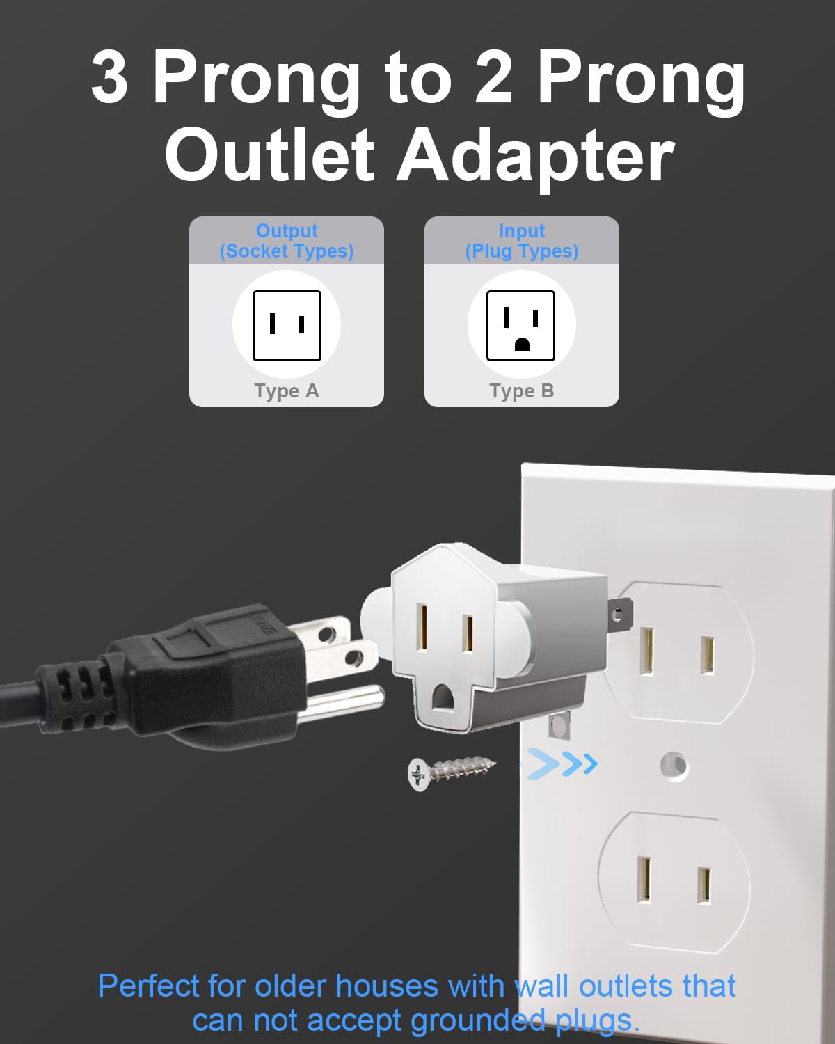 Portable 3 Prong To 2 Prong Outlet Adapter, Fireproof 392? 3 2 Prong Adapter Converter, Heavy Duty Wall Plug Adapter For Househo