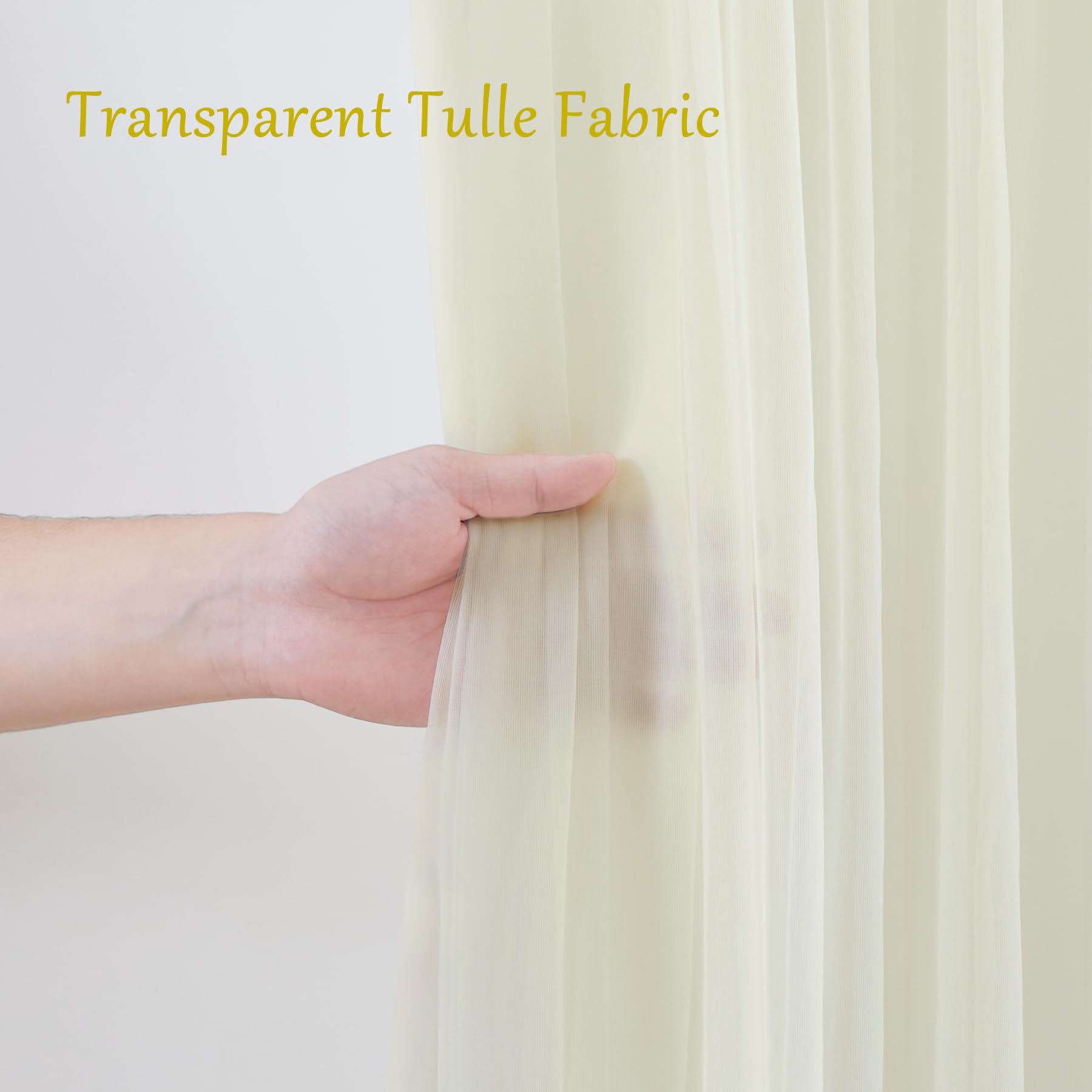 10  10Ft Cream White Tulle Backdrop Curtain With Lights String For Parites, Sheer Curtain Backdrop Drapes For Wedding Party Home