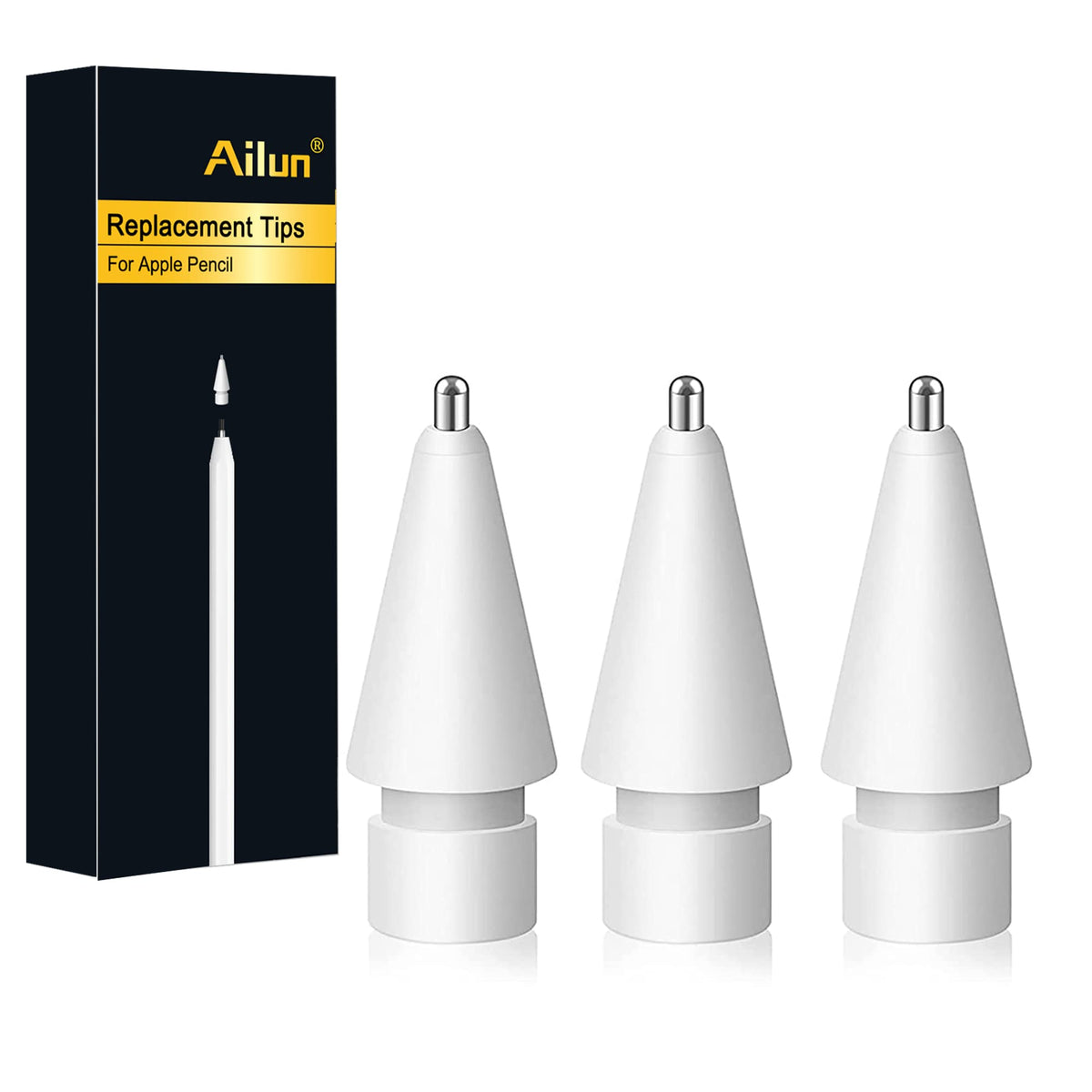 Ailun 3 Pack Apple Pencil Tips Replacement,Compatible With Apple Pencil 1St Gen And 2Nd Gen,Penlike Metal Nib Wear Resistant Pen