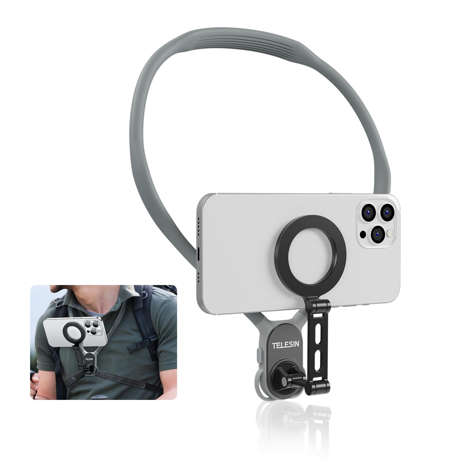 Brdrc Neck Phone Holder Mount (With Anti-Vibration Chest Strap), Pov/Vlog Magnetic Selfie Mount For Magsafe Iphone 16 15 14 13 1