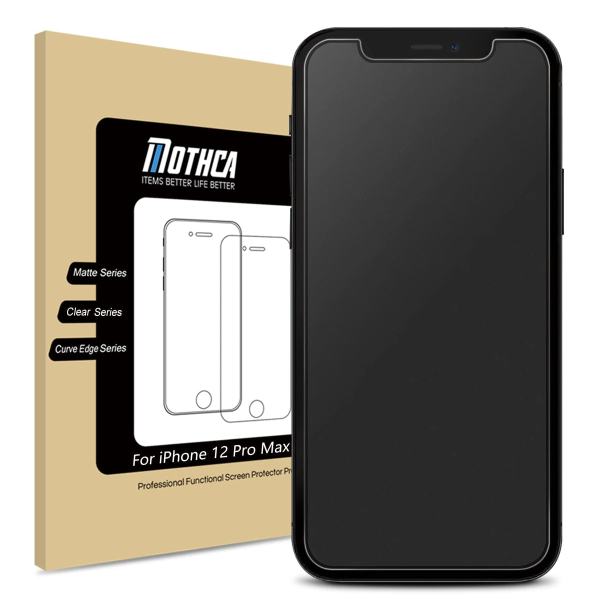 Mothca Matte Glass Screen Protector For Iphone 12 Pro Max Anti Glare & Anti Fingerprint Tempered Glass Clear Film Case Friendly