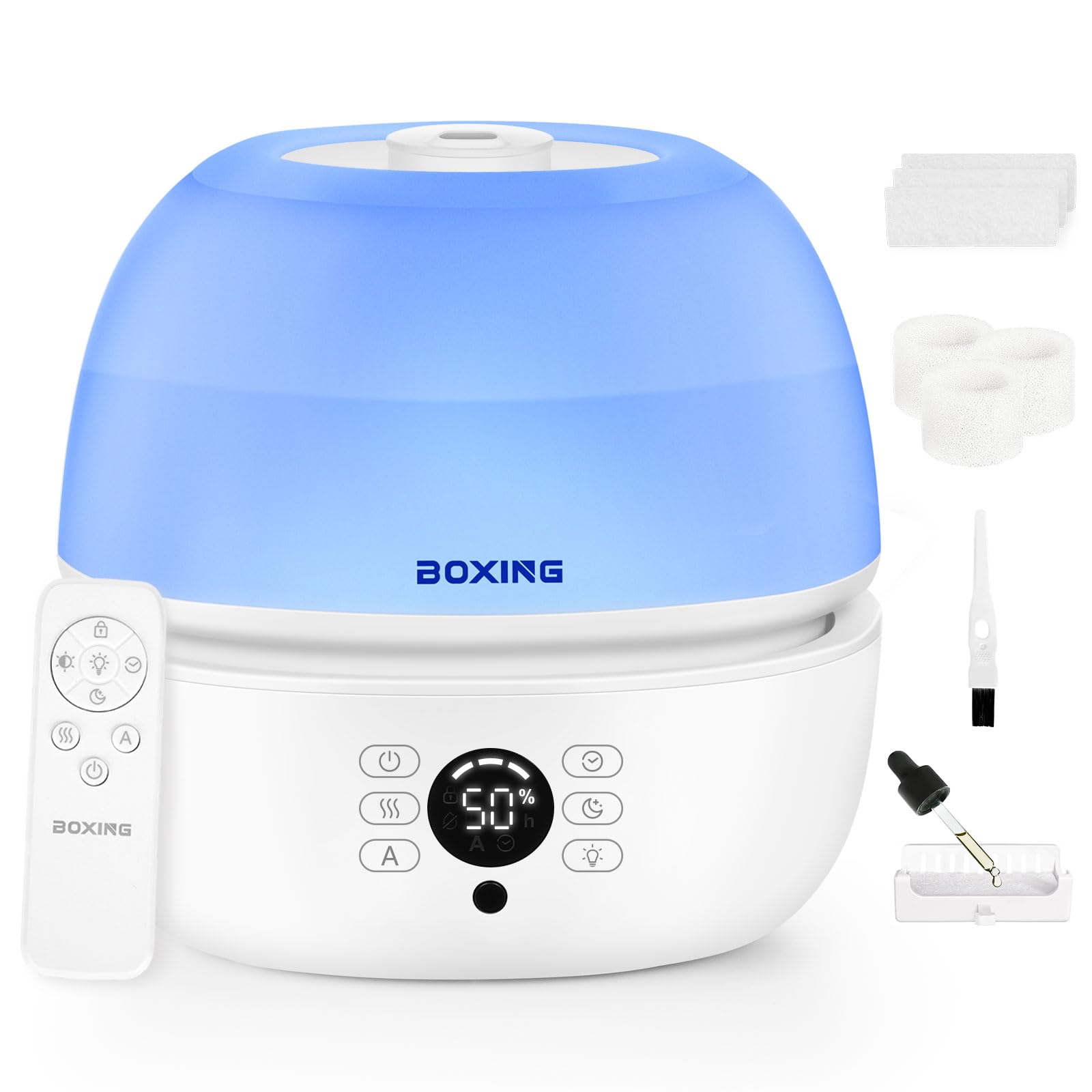 BOXING Top Fill Humidifiers for Bedroom Baby with Humidistat, 20dB Quiet Air Humidifier for Large Room & Indoor Plants with Remo