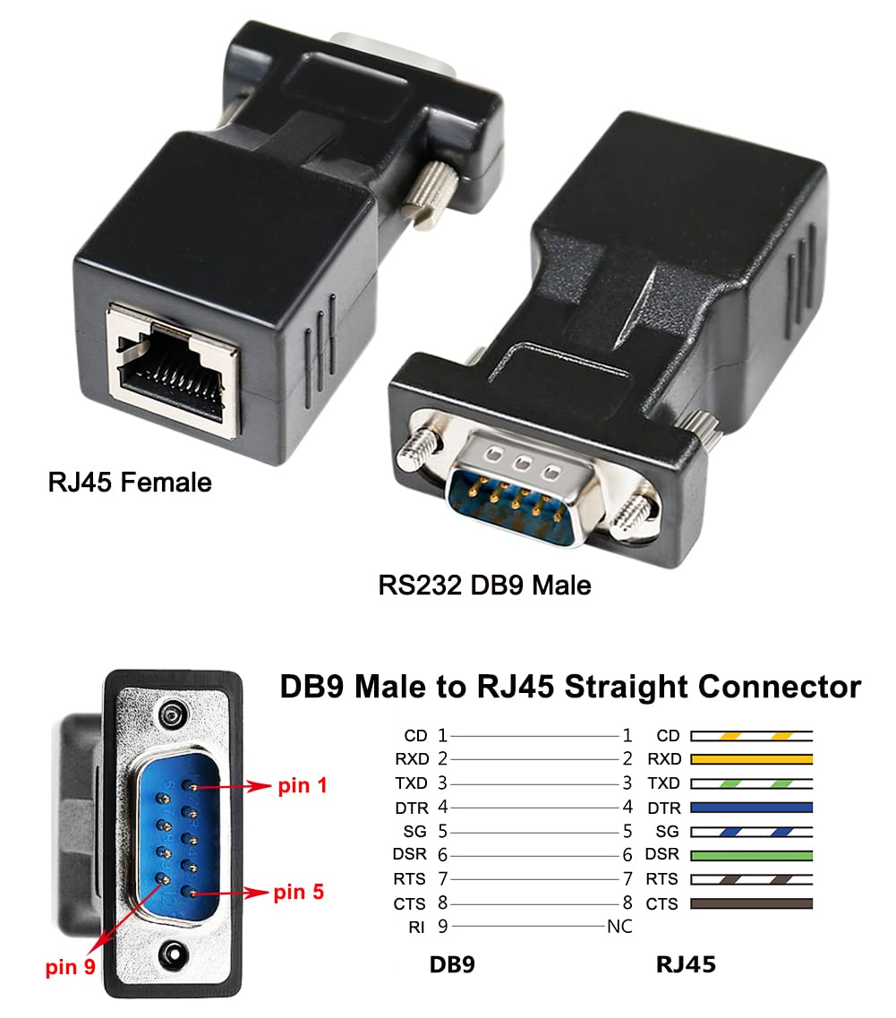 Dtech Db9 To Rj45 Serial Adapter Rs232 Male To Rj 45 Female Ethernet Converter Compatible With Standard 9 Pin Rs 232 Devices
