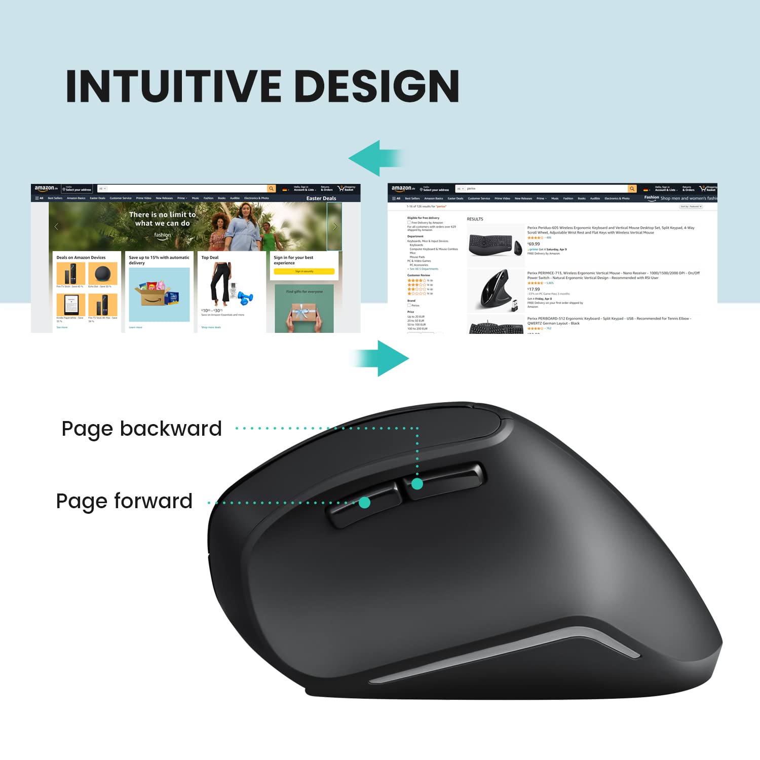 Perixx Perimice 804 Bluetooth Vertical Mouse, Bluetooth Connection For Windows And Android System, Works Without Usb Receiver, B