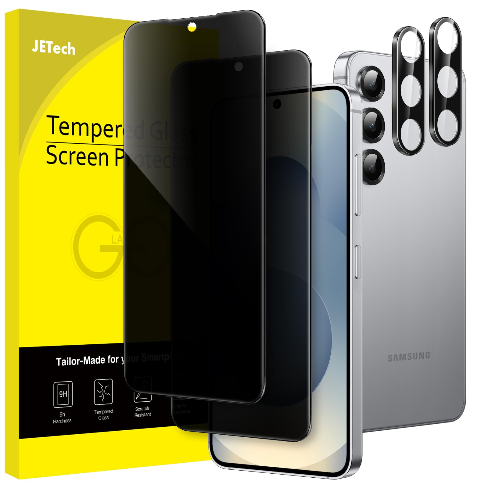 JETech Privacy Screen Protector for Samsung Galaxy S25 5G with Camera Lens Protector, Anti-Spy Tempered Glass Film, Fingerprint 