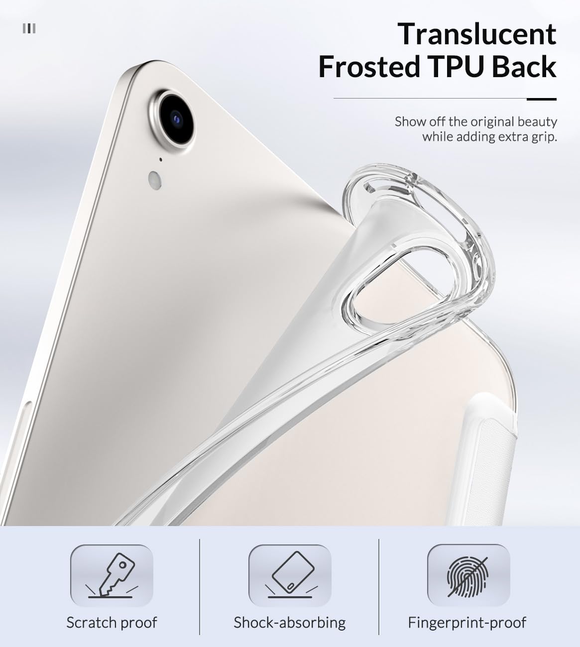 MoKo Case Fit New iPad Mini 7 (A17 Pro) 2024, iPad Mini 6th Generation Case 2021 (8.3 inch), iPad Mini 6 Case, Soft TPU Translucent Frosted Back Cover Case for iPad Mini 7th, White