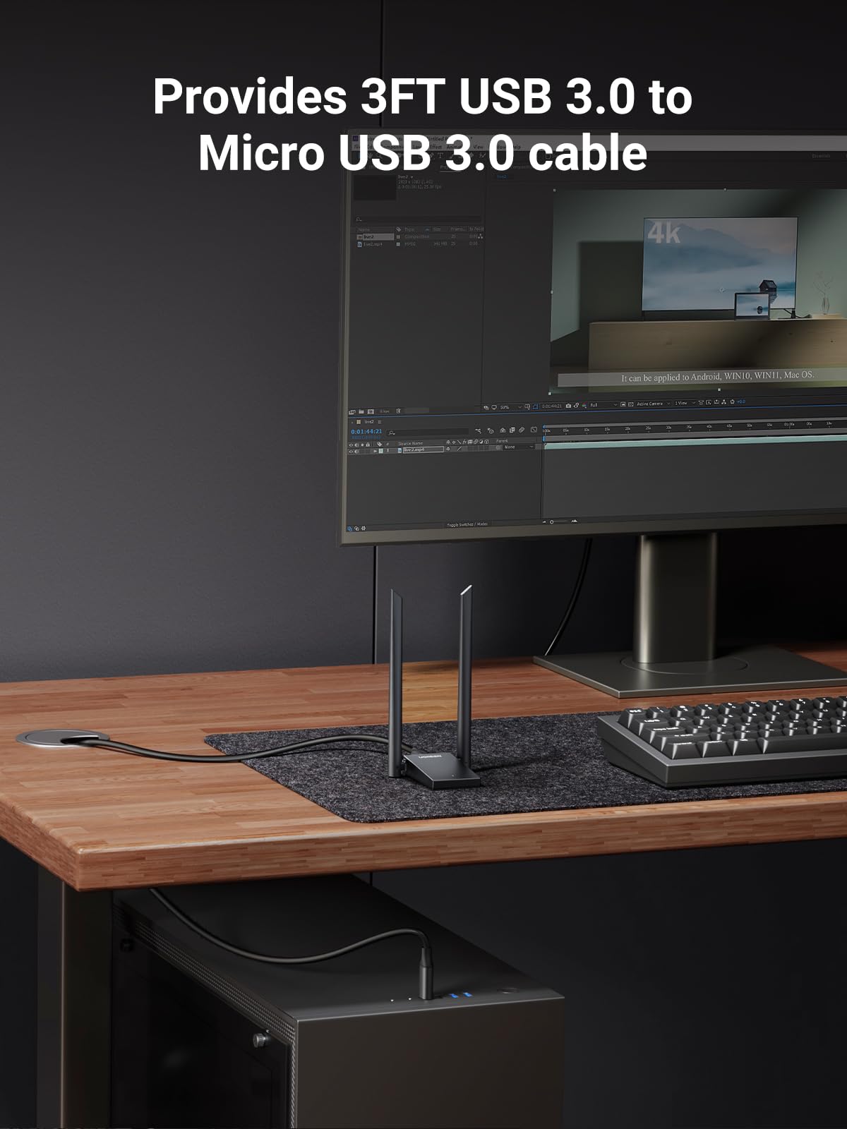 Ugreen Wifi Adapter For Desktop Pc, Ax1800 Usb Wifi 6 Adapter With Dual 5Dbi High Gain Antennas, 5G/2.4G Dual Band, Wap3 Sae, 3F