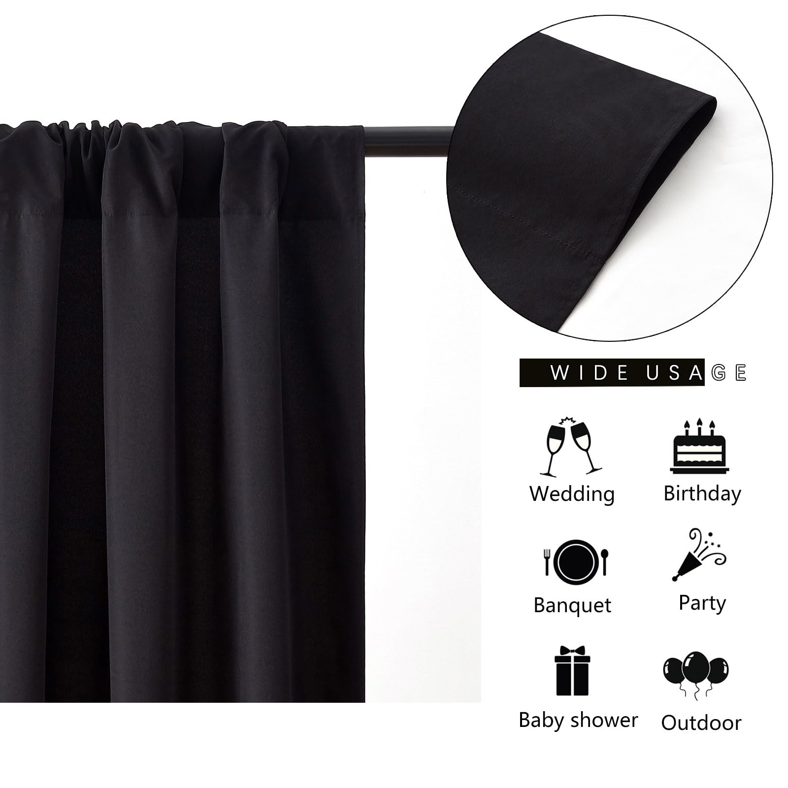 Backdrop Curtains Black Polyester Backdrop For Curtains 2 Packs 5Ftx8Ft Drape Halloween Curtain Fabric For Party Decoration