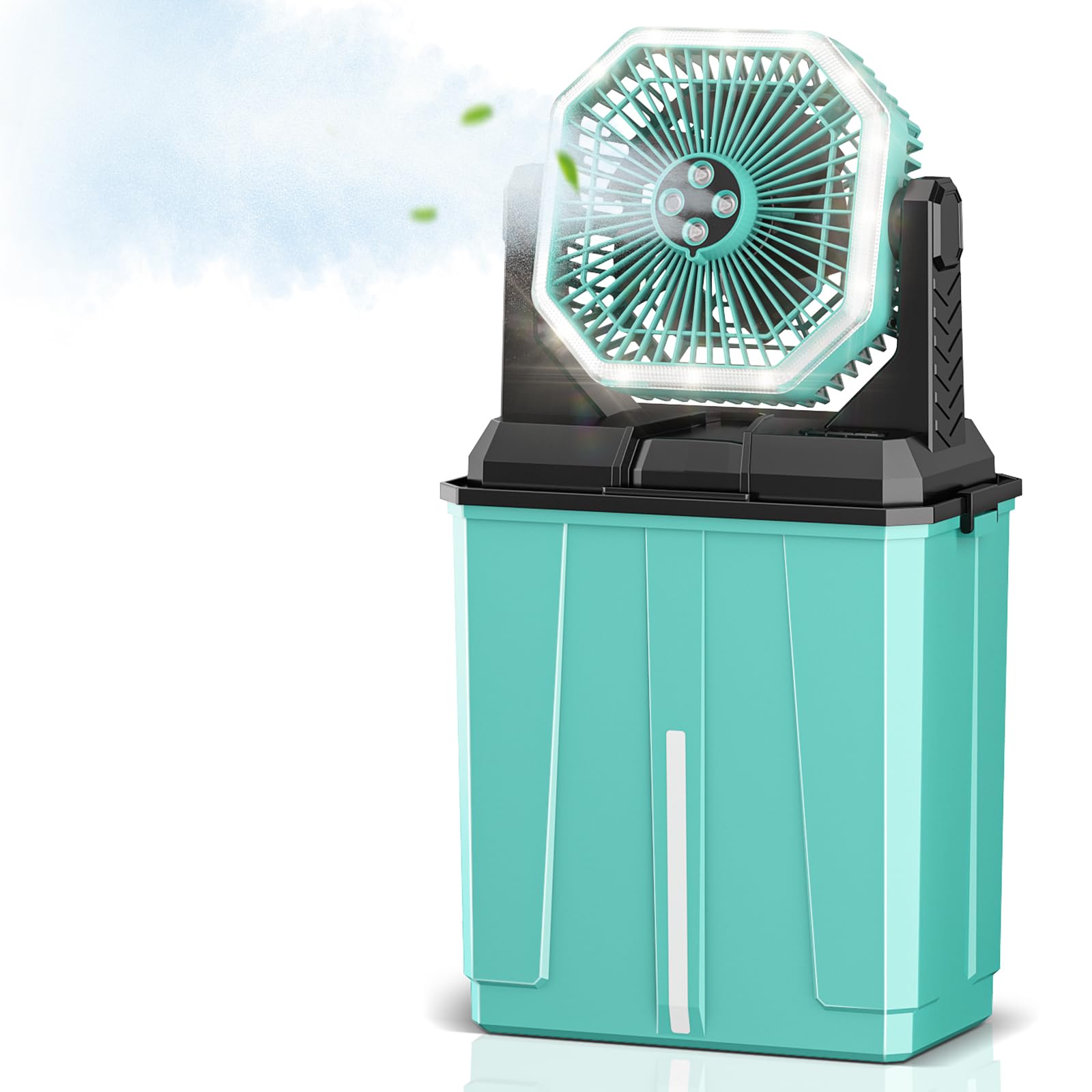 Allsion 24000Mah Rechargeable Misting Fan With 8L Water Bucket, 3-Speed Outdoor Cooling Fan With Led Lights, 120Oscillation For 