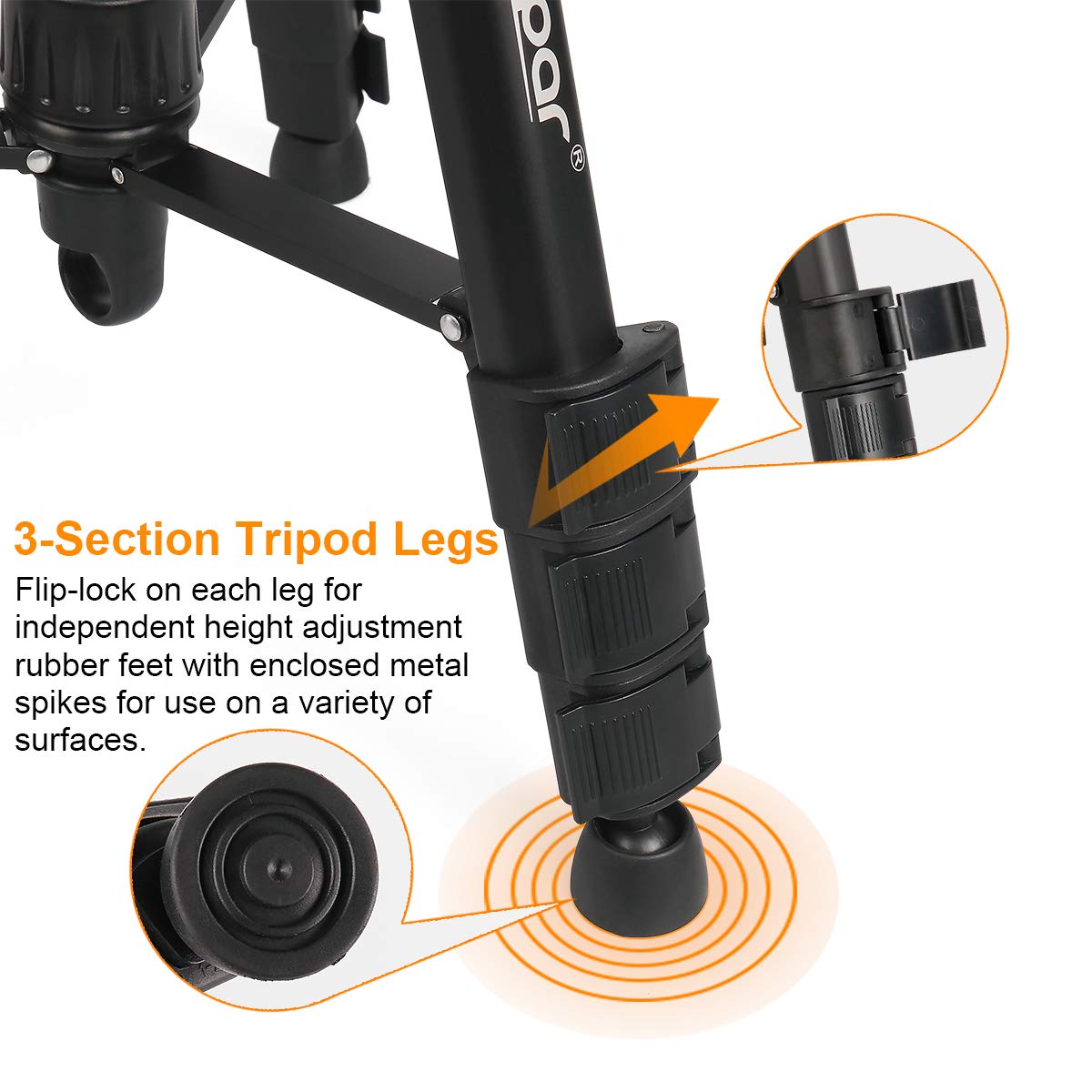 Laser Level Tripod, Huepar 56 Inch Extendable Height Tripod Use With Line Lasers, Point Lasers, Laser Distance Measures, 1/4' And 5/8' Thread Mount, Multi Function Hook, Non Skid Feet, Tpd14