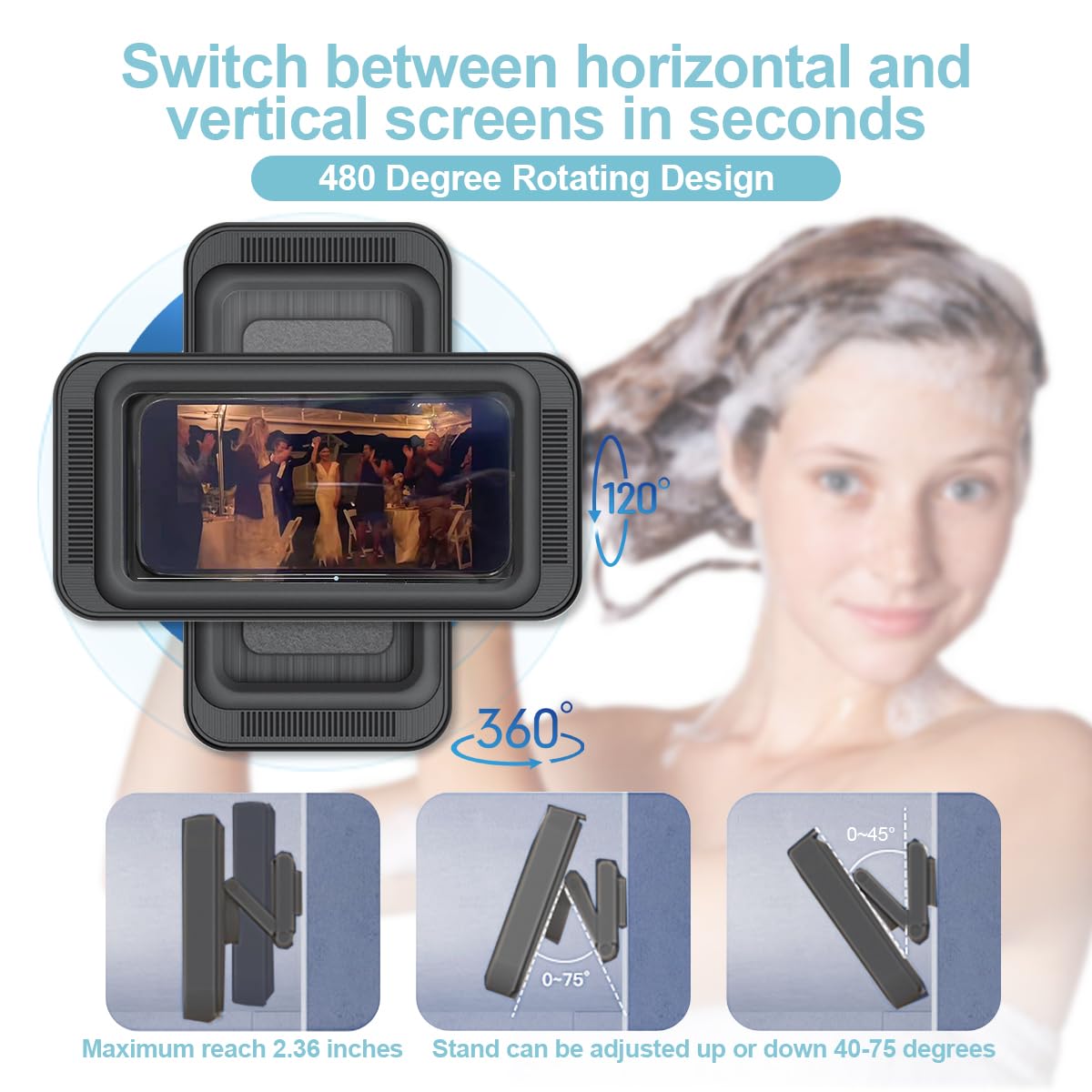 Waterproof Shower Phone Holder With 480 Rotation, Anti Fog High Sensitivity Phone Case Mount Box For Bathroom Wall, Mirror, Bath