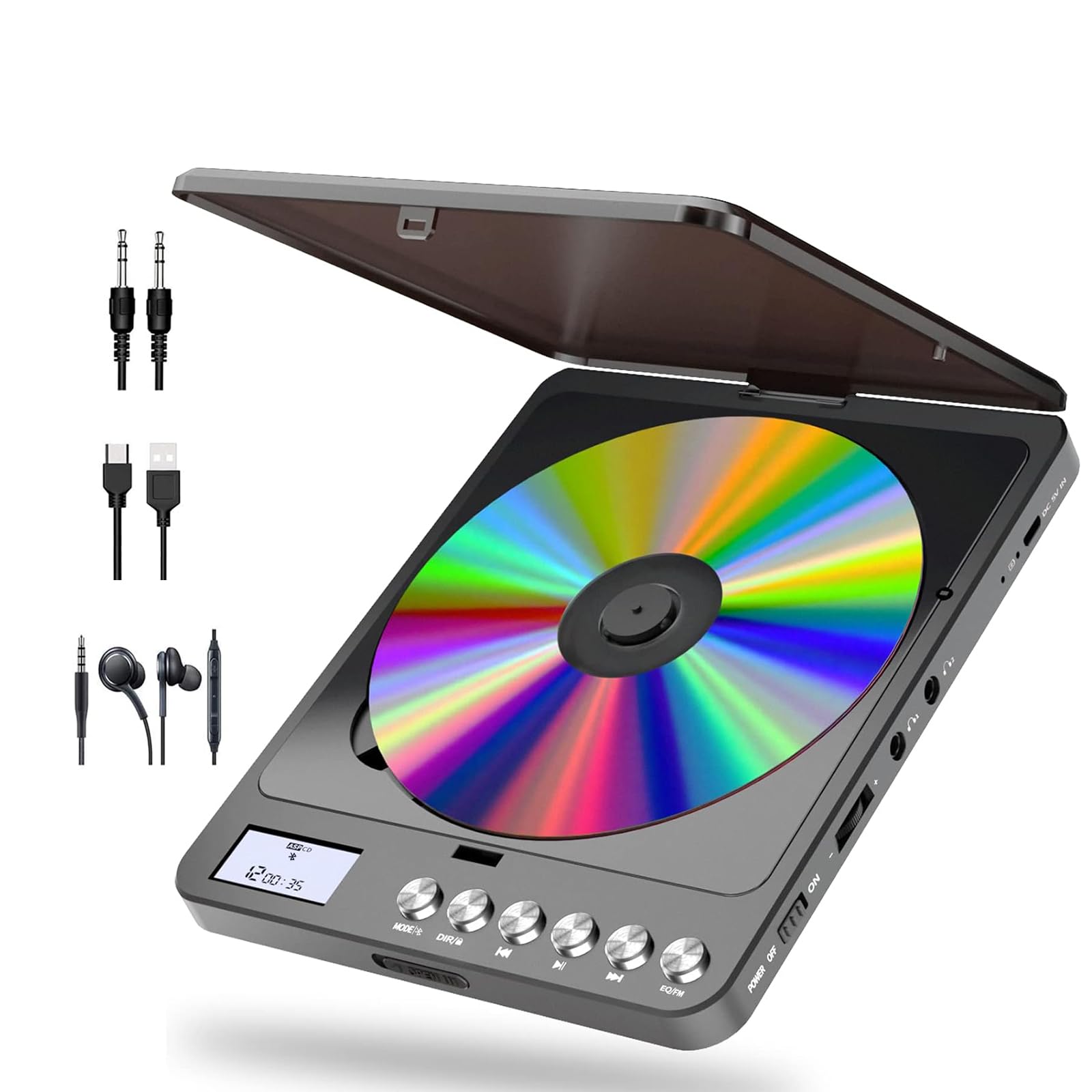 Portable CD Player with Bluetooth and FM Transmitter, 2000mAh Rechargeable Bluetooth CD Players with Speakers Dual Headphones Ja