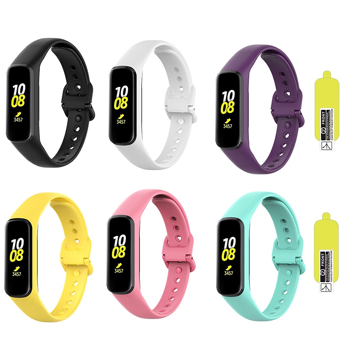 6 Pack Replacement Bands Compatible With Samsung Galaxy Fit 2 Sm-R220 For Women Men Classic Watch Band Strap Wristband For Galax