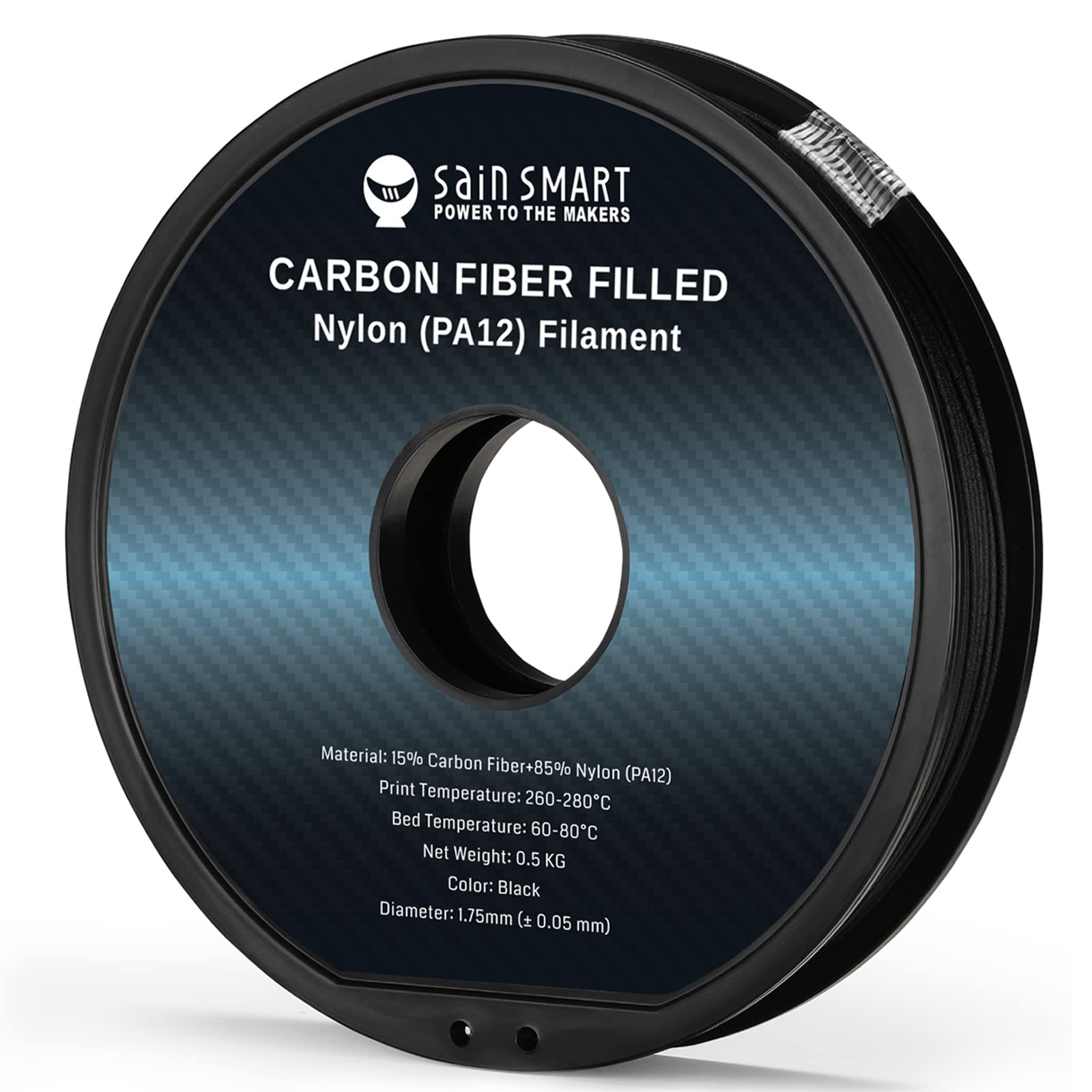 Sainsmart Epa12 Cf Carbon Fiber Nylon Filament 1.75Mm, 0.5Kg (1.1Lbs), Dimensional Accuracy +/  0.05 Mm, Black
