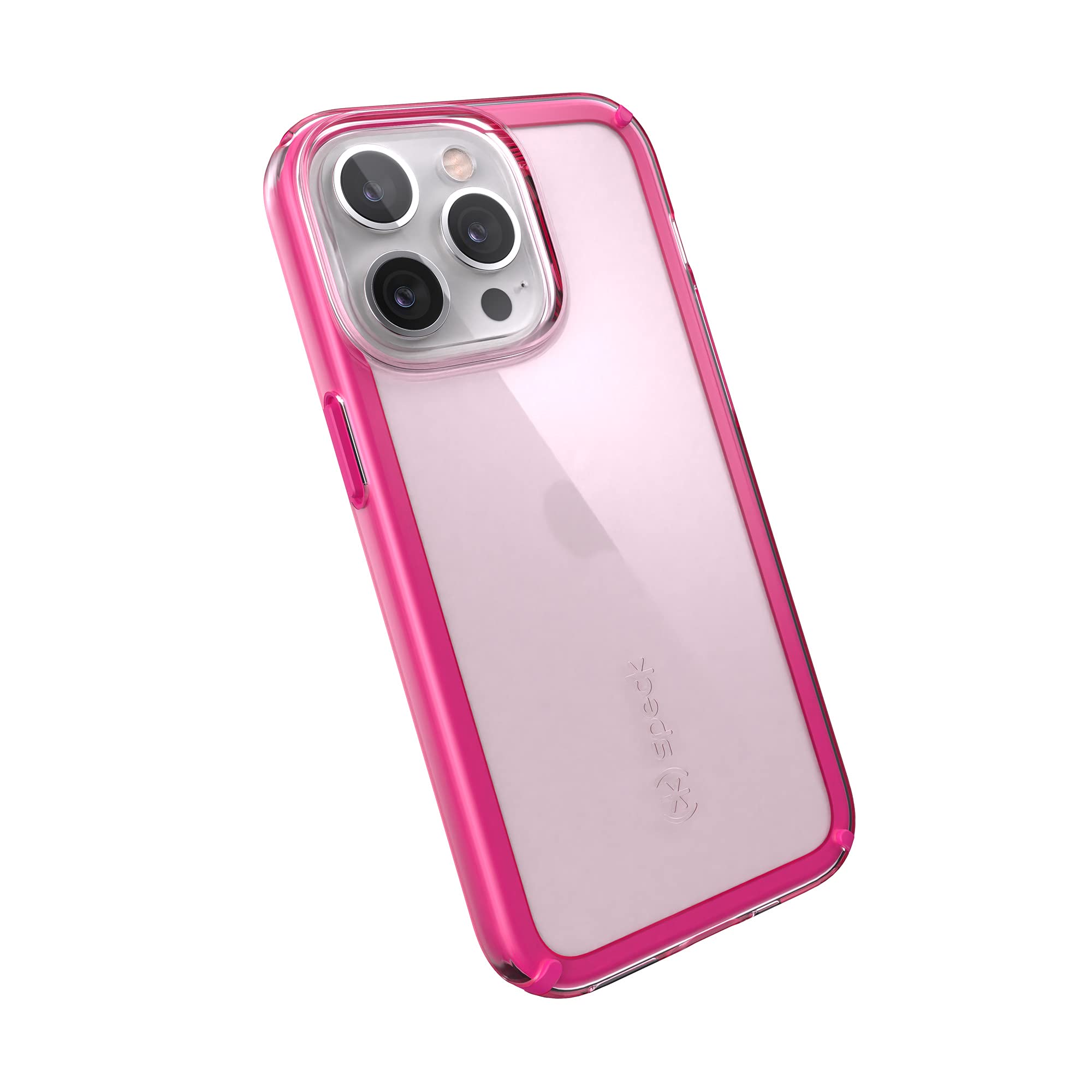 Speck MagSafe Case for iPhone 13 Pro - Drop & Camera Protection, Clear Phone Case, Wireless Charging Compatible - Pink Tint/Neon