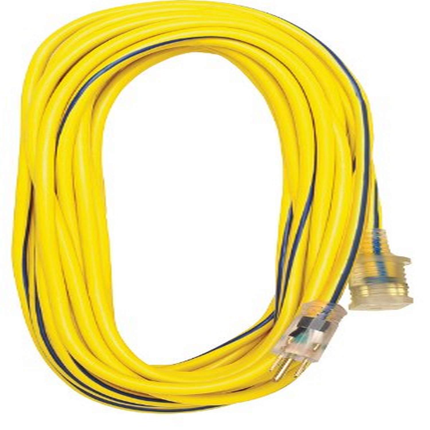 Voltec 05 00364 12/3 Sjtw Outdoor Extension Cord With Lighted End, 25 Foot, Yellow With Blue Stripe