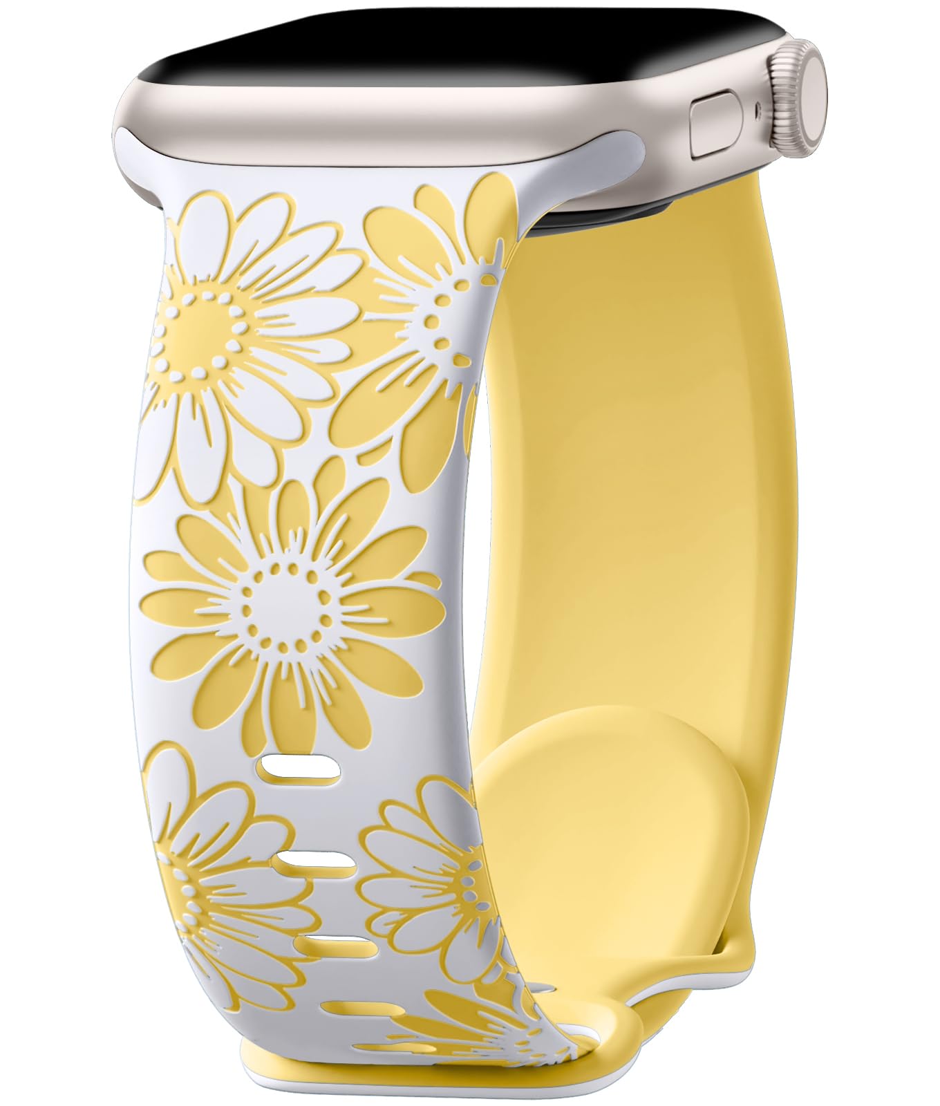 Daqin Floral Engraved Band Compatible With Apple Watch Band 46Mm 45Mm 44Mm 42Mm 49Mm 41Mm 38Mm 40Mm Women,Cute Flower Soft Silic