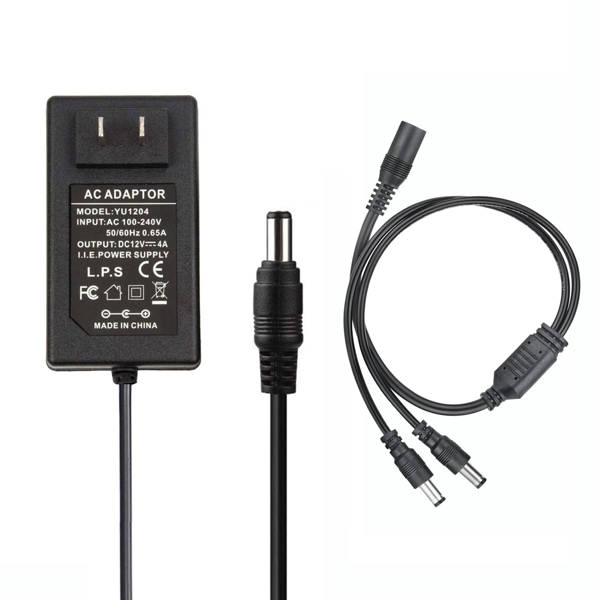 Coolm 12V 4A Power Adapter Ac 100 240V To Dc 12V 4000Ma Power Supply 48W Adapter With 5.5Mm X 2.1Mm 1 To 2 Way Power Splitter Ca