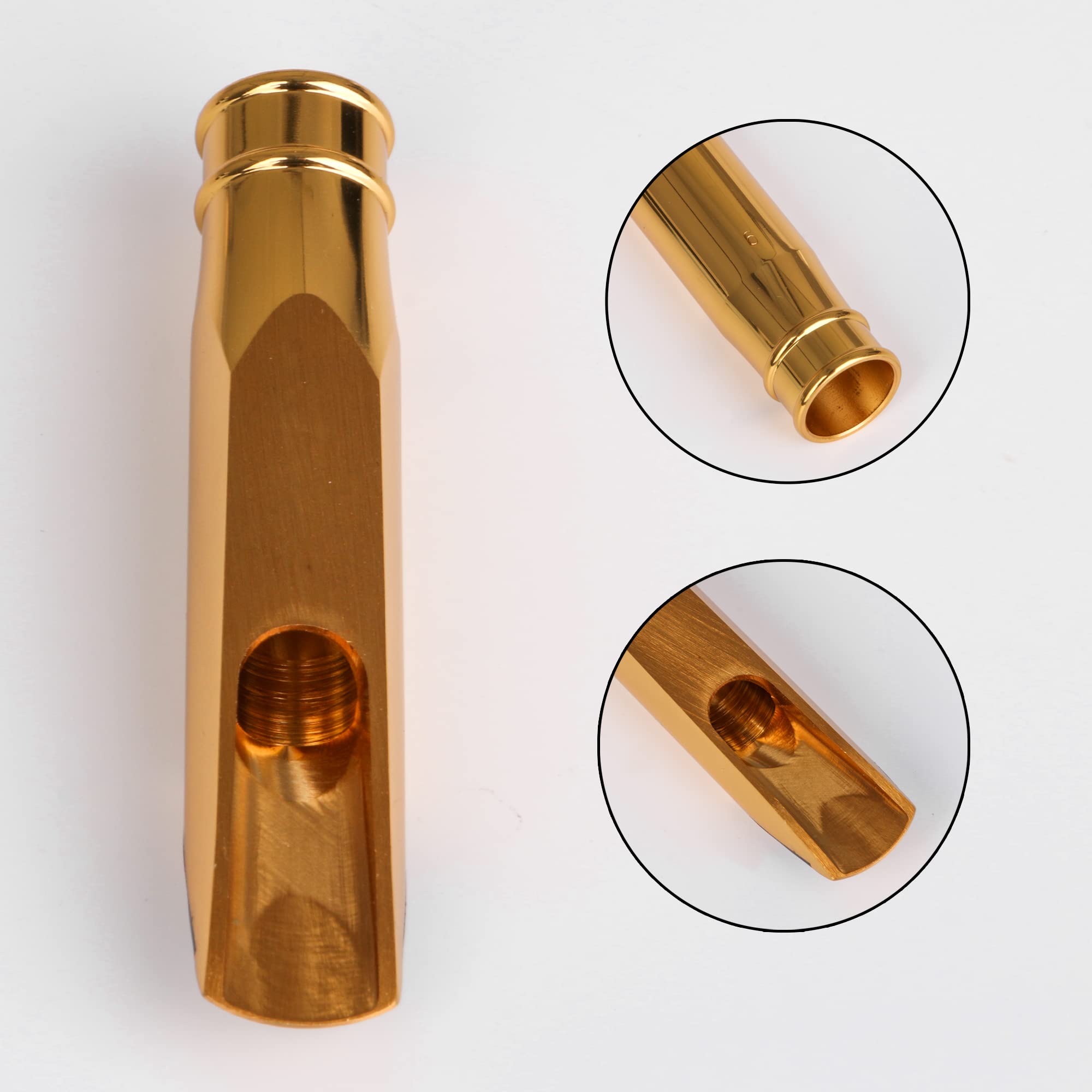 Yibuy Golden B Flat Tenor Saxophone Mouthpiece Gold 6# Pu Leather Cap 10.6X3.5Cm
