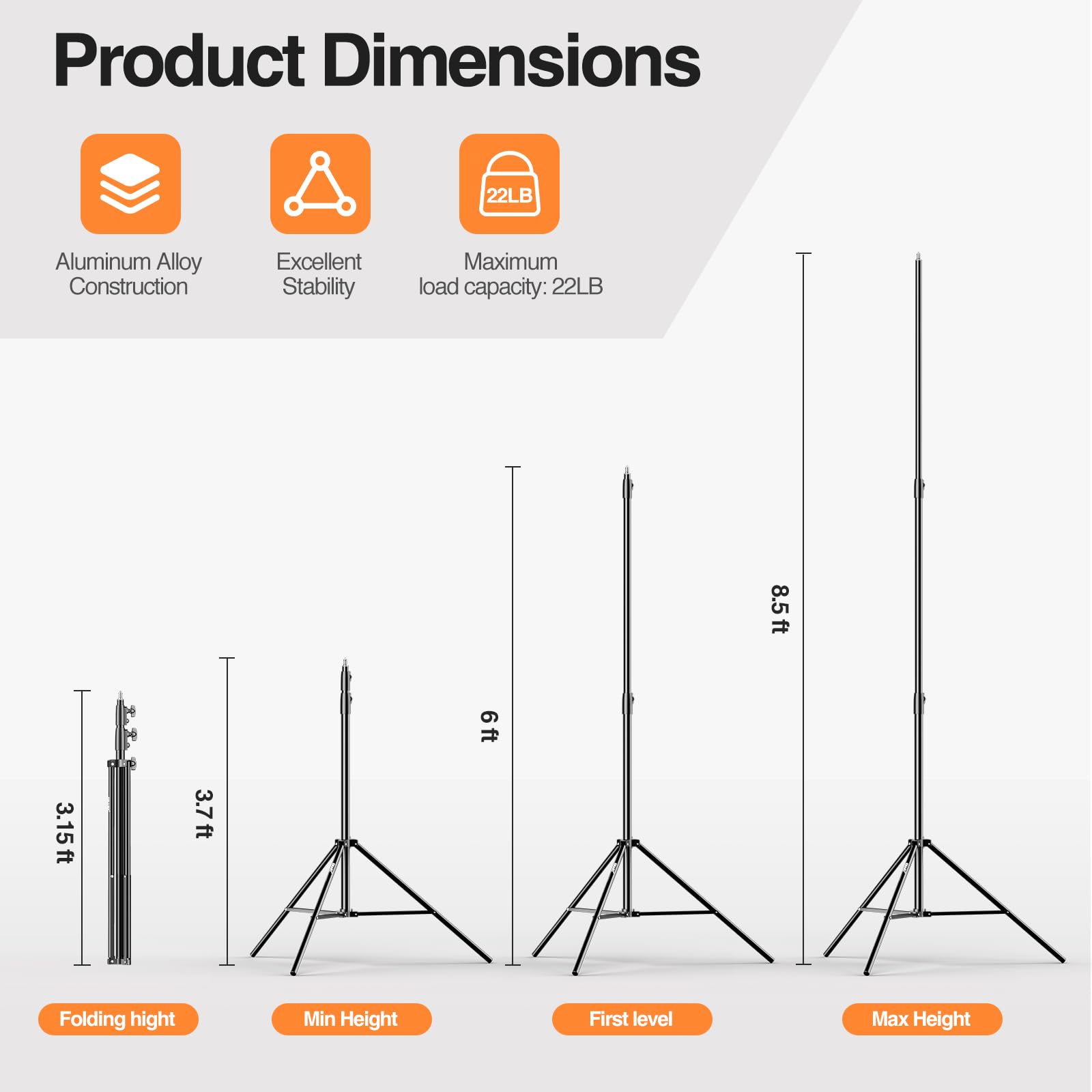 Emart Heavy Duty Light Stand 8.5Ft, Spring Cushioned, Aluminum Alloy Construction, Photo Video Studio Tripod With Carrying Bag F