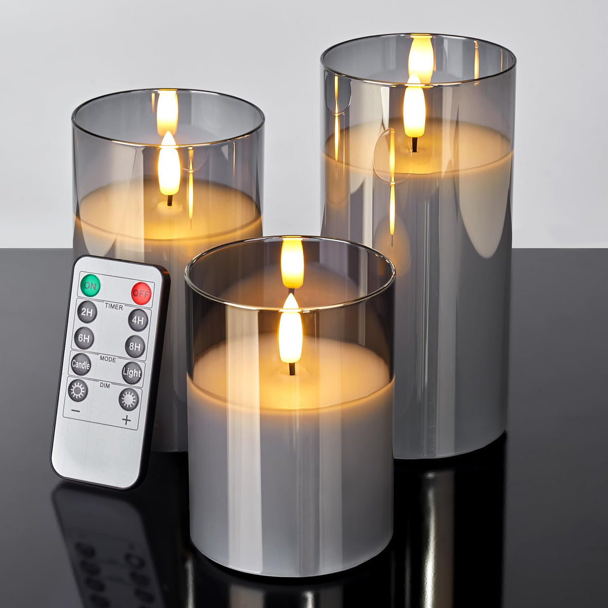Brightown Glass Flameless Candles With Remote And Timer Function, Set Of 3 Dimmable Flickering Battery Operated Candles, Real Wa
