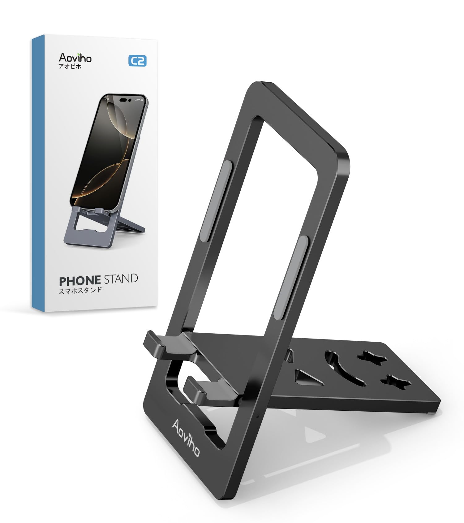 Aoviho Phone Stand for Desk, Ultra-Thin Foldable Aluminum Phone Holder, Portable Travel & Office Cell Phone Stand Compatible wit