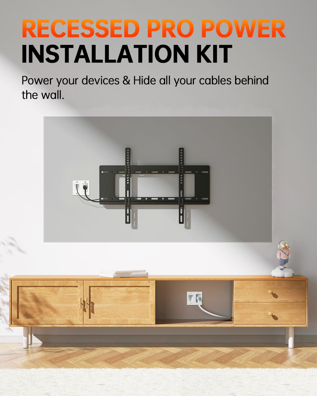 Elecpow White In Wall Cable Management Kit For Wall Mounted Tv  Recessed Pro Power Installation Kit   Single Ac Outlet Cord Hide