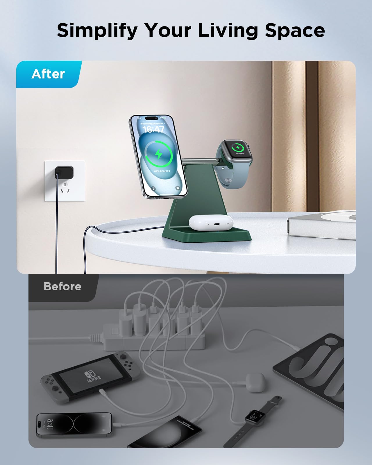 Magnetic Wireless Charger For Iphone   3 In 1 Charging Station For Multiple Devices Charger Stand For Apple Watch Iphone 16 15 1