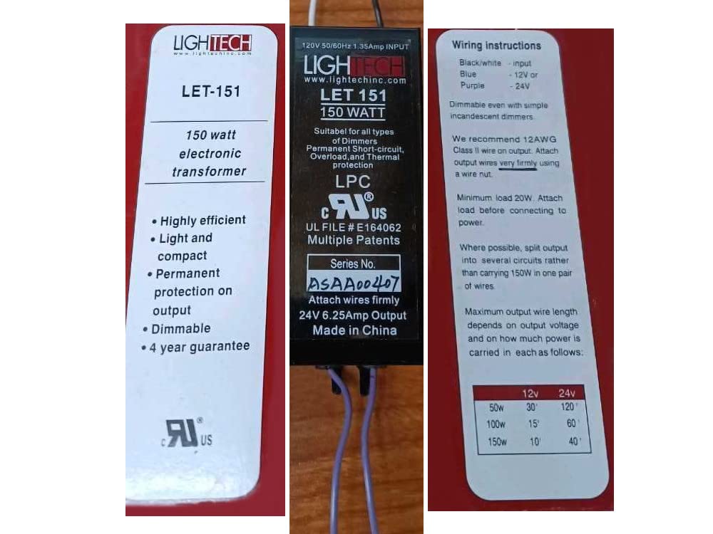 Ge 66970   Lightech 150 Watt Output 120 Volt Input Electronic Halogen Transformer (Let 151 24V), Dimmable