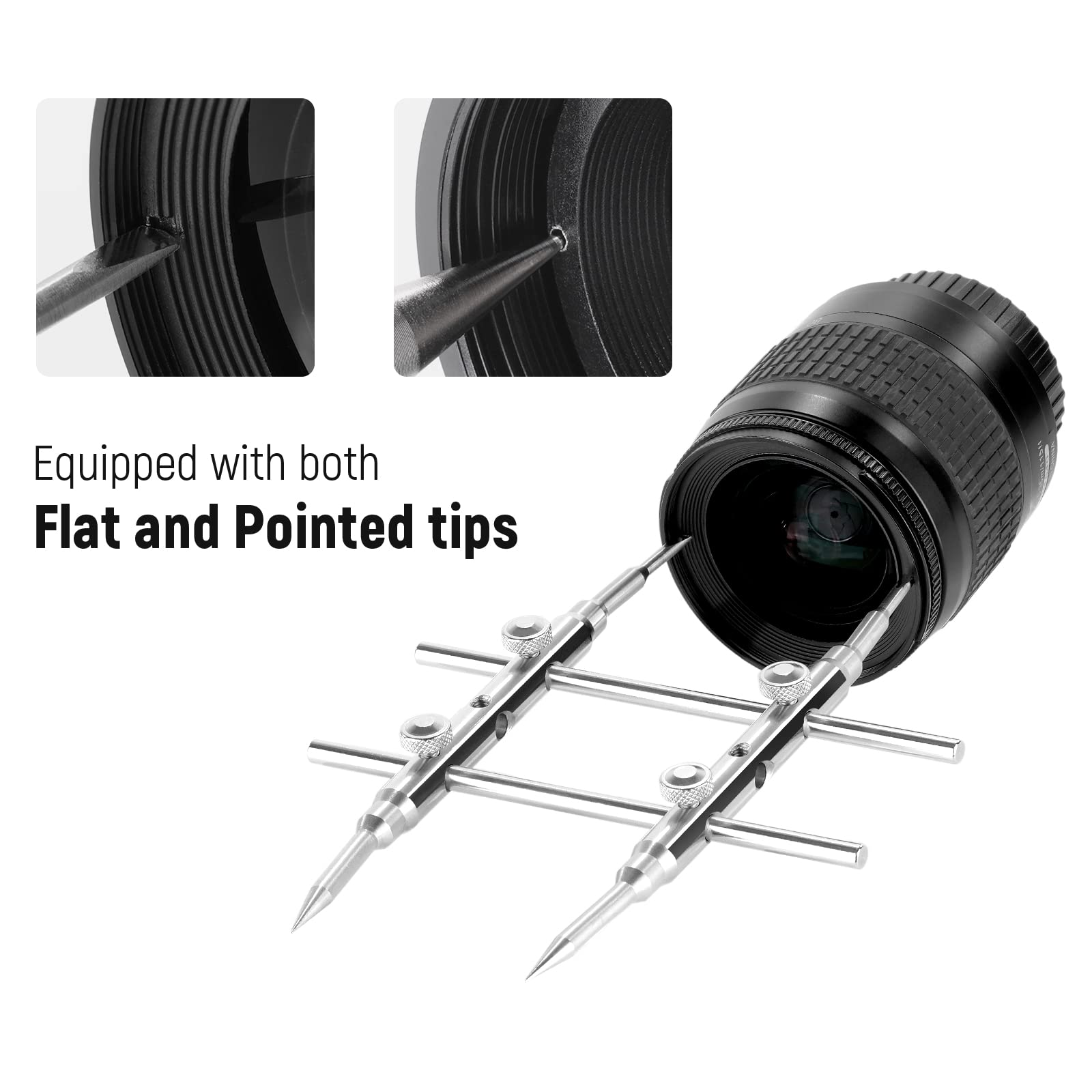 Neewer Stainless Steel Lens Spanner Wrench, Professional Curved Double Sided Pointy/Flat Tips Lens Removal Tool With Four Screws