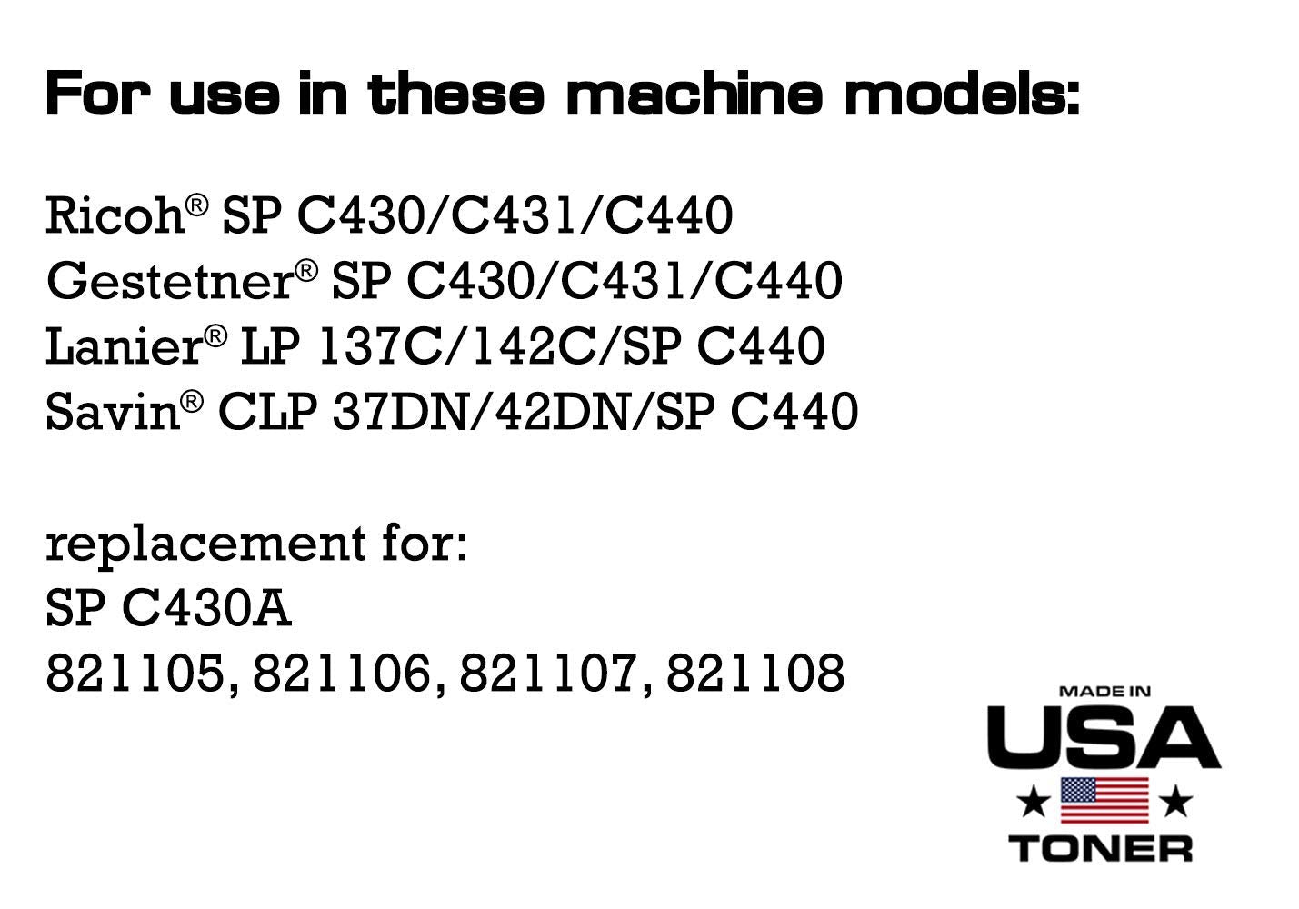 Made In Usa Toner Compatible Replacement For Ricoh Sp C430Dn Sp C431Dn Sp C440Dn Savin Clp 37Dn Clp 42Dn Sp C440 Spc430A High Yi