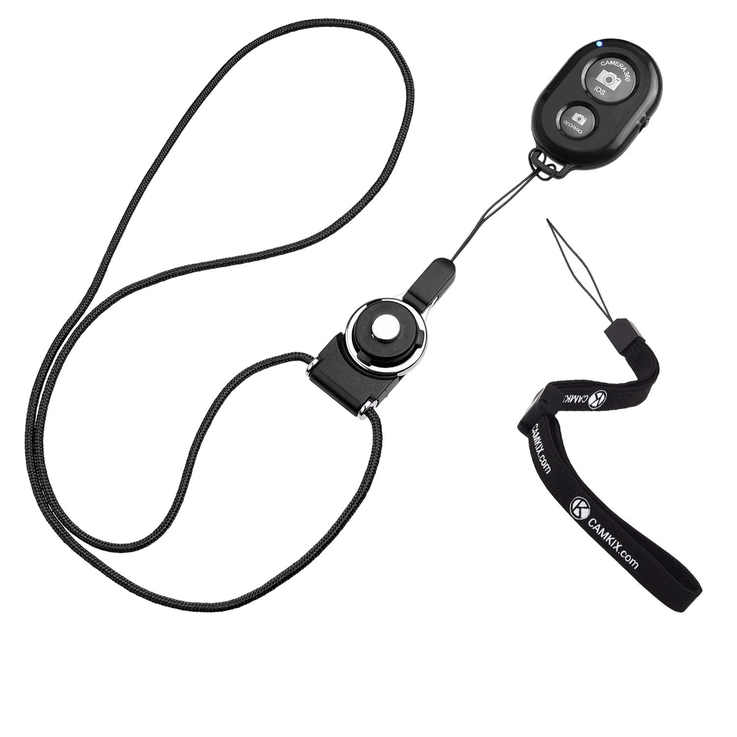 CamKix Camera Shutter Remote Control With Bluetooth Wireless Technology, Black - Wrist Strap + Lanyard (Detachable Ring Mount) -