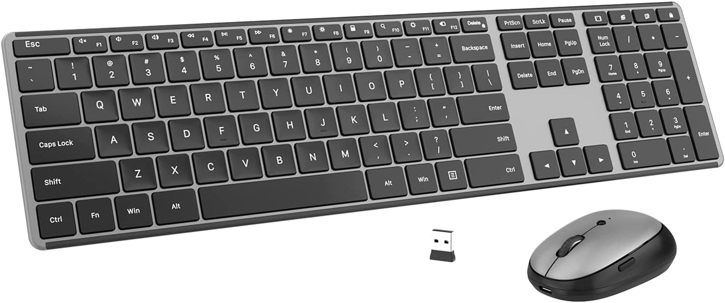 AUSDOM Wireless Keyboard and Mouse Combo, Cordless Quiet Keyboard Mouse Set, Rechargeable Slim Silent Full Size Keyboard with 3