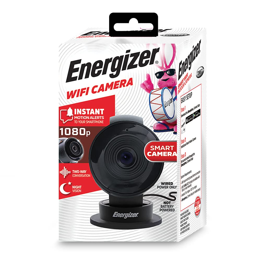 Energizer Smart Wi Fi Black Indoor Camera, 1080P Full Hd, Cloud/Micro Sd Card Support, Xtreme 2.4Ghz Wifi
