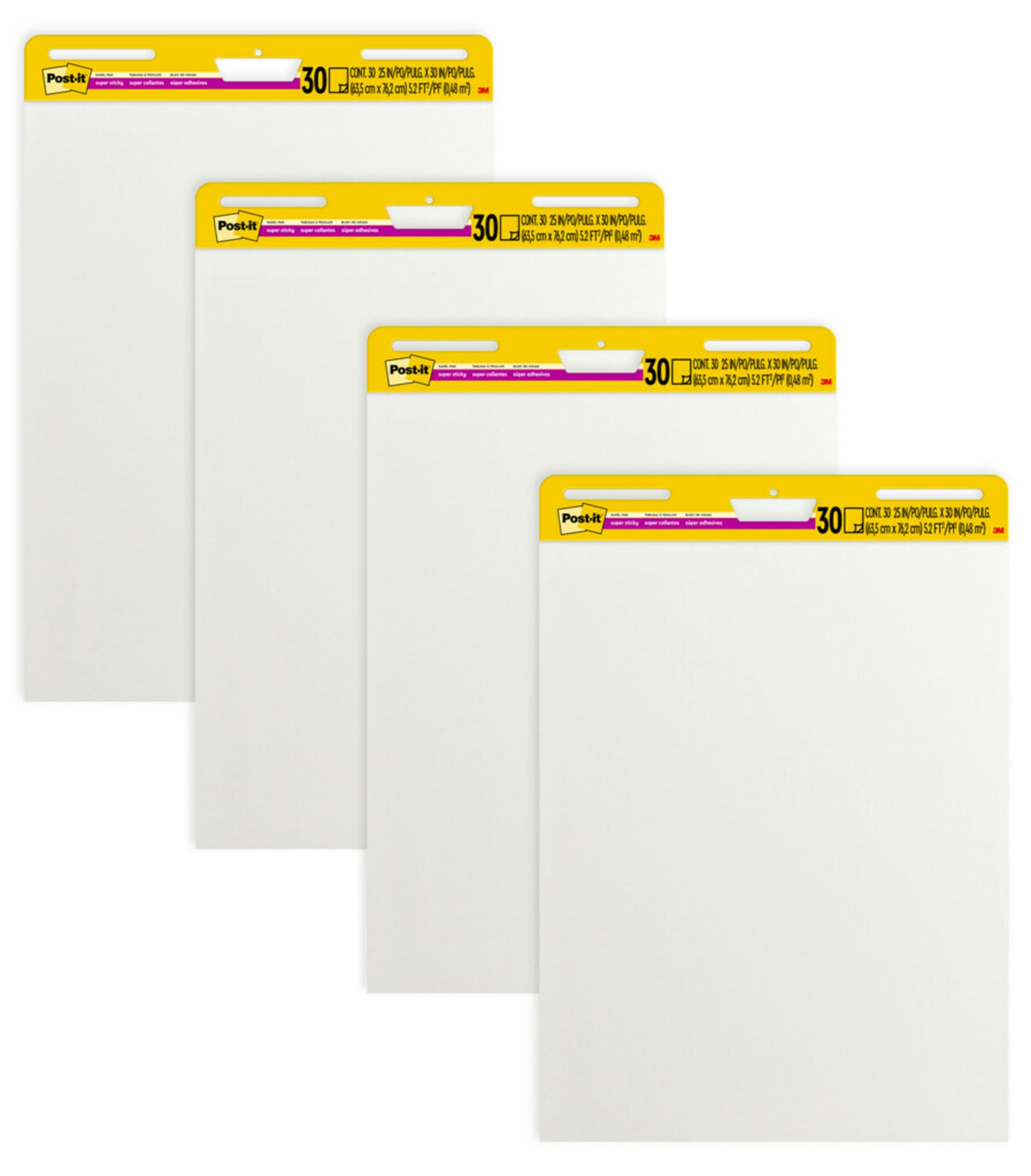 Post It Super Sticky Easel Pad, 25 In X 30 In, White, 30 Sheets/Pad, 4 Pads/Pack, Great For Virtual Teachers And Students (559 Vad 4Pk)
