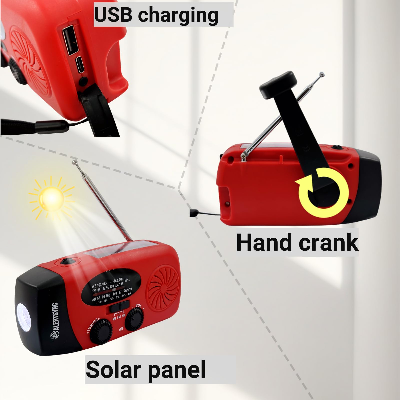 Handsider Hand Crank Emergency Weather Radio, Am Fm Noaa Solar Radio With Led Flashlight And Earphone Jack, 2000Mah Power Bank C