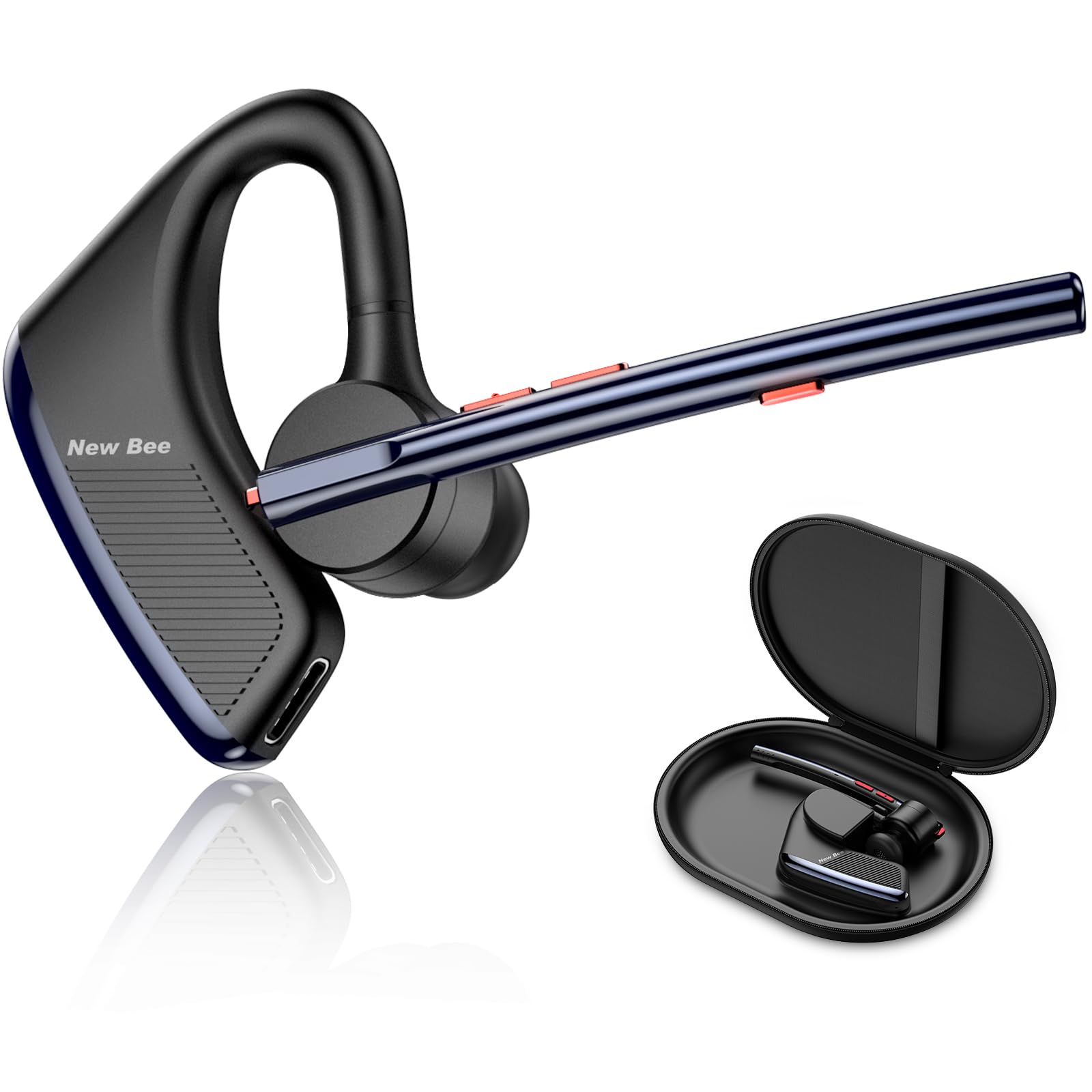 New Bee Bluetooth Headset 24Hrs Talktime CVC8.0 Dual Mic Noise Cancelling Bluetooth Earpiece V5.2 Wireless Headset for Cell Phon