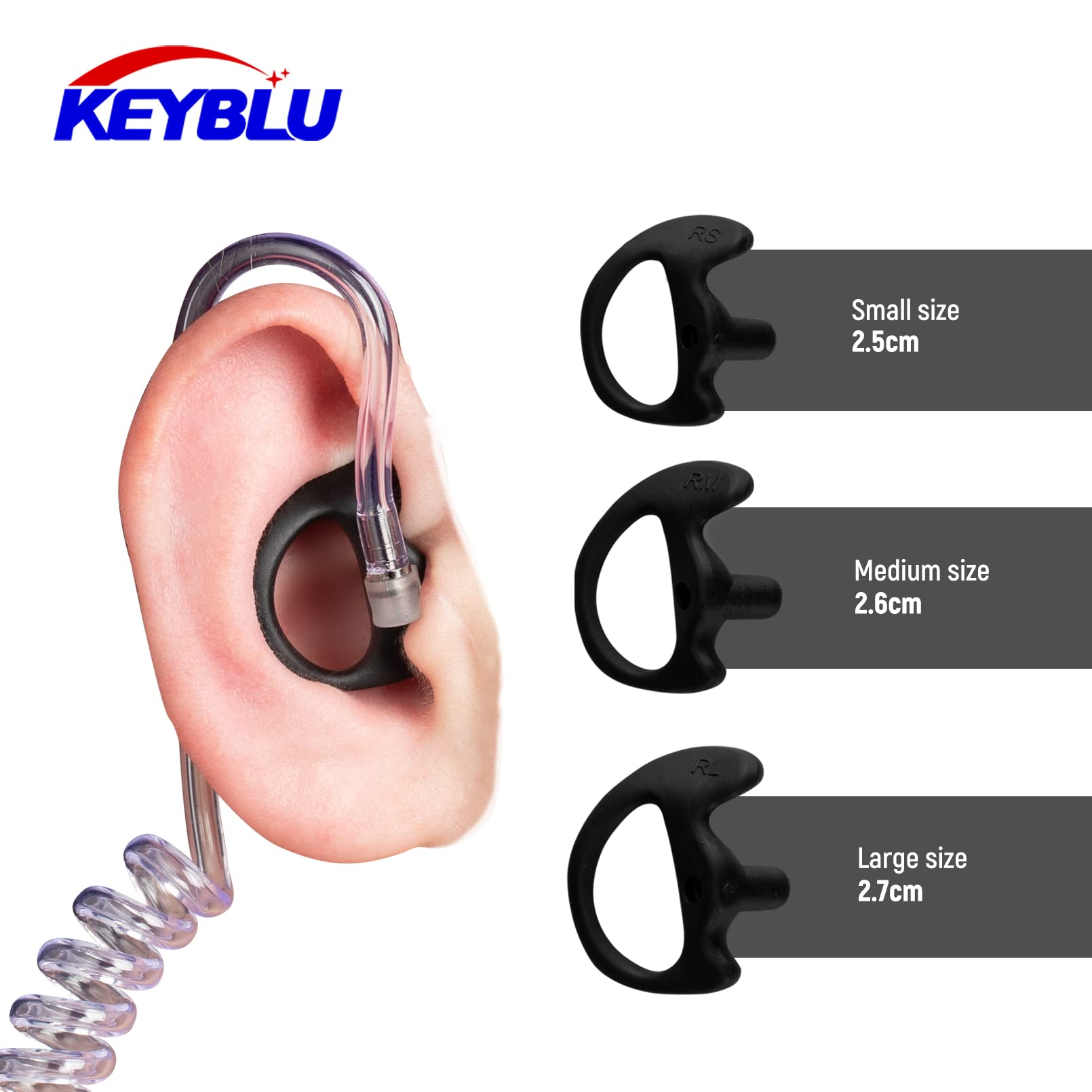Keyblu Universal Radio Replacement Earmold, Insert Soft Silicone Earmold Earbud Earplug For Two Way Radio Coil Tube Audio Kits,For Walkie Talkie Acoustic Earpiece Headset (Black, Large, 2 Pair)