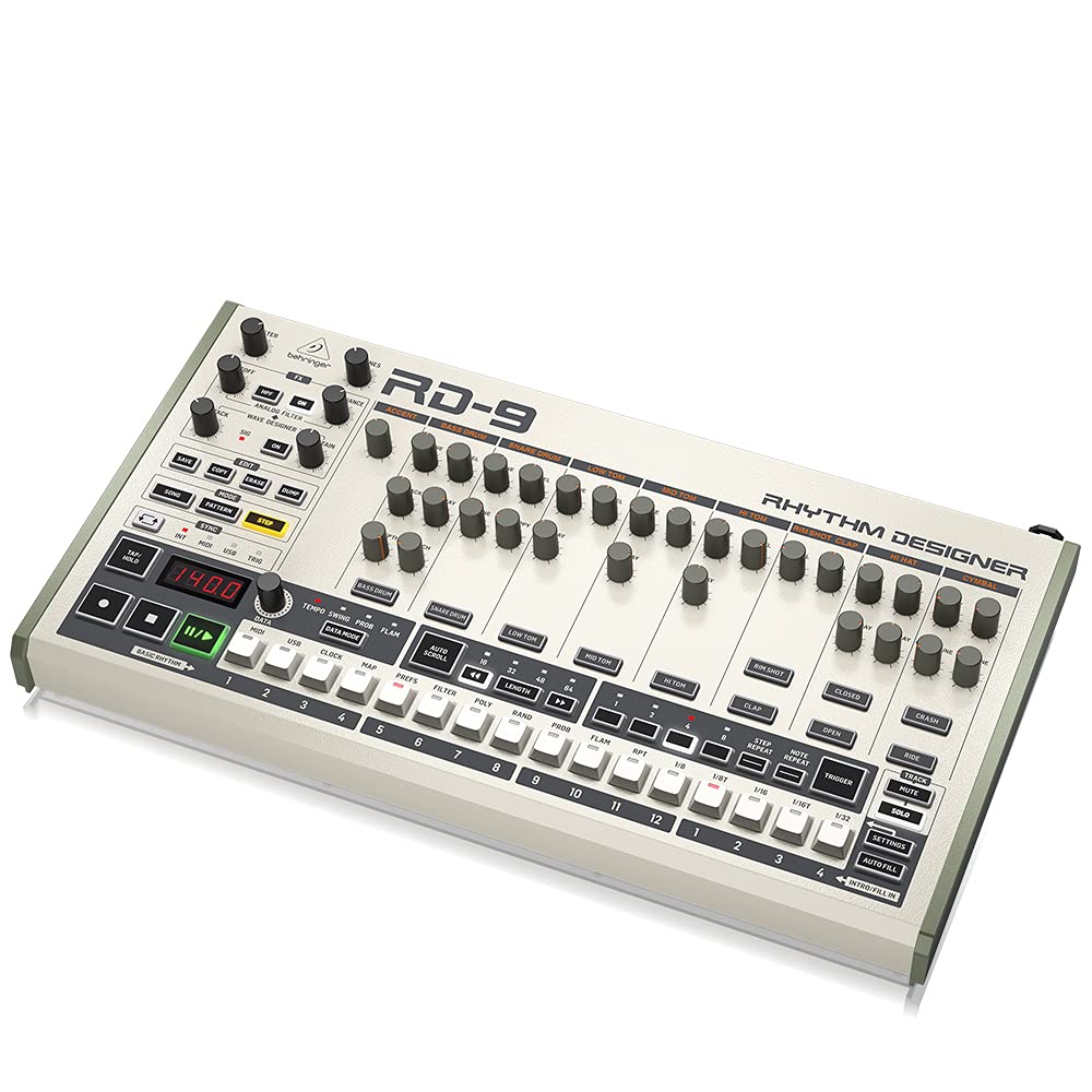 Behringer Rhythm Designer Rd-9 Classic Analog/Digital Drum Machine With 11 Drum Sounds, 64-Step Sequencer, Wave Designer And Dua