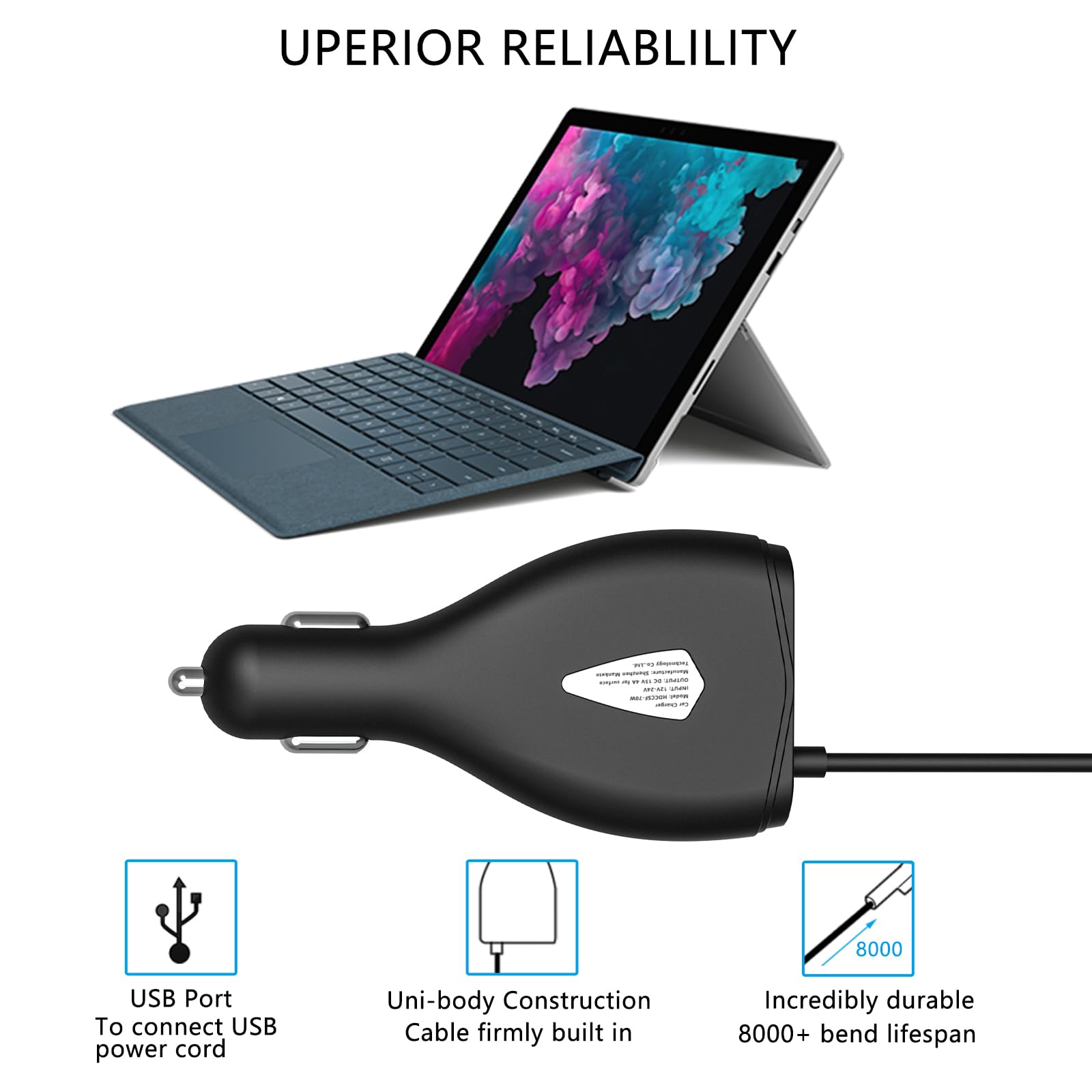 Surface Car Charger, 70W 15V 4A Power Supply For Microsoft Surface Pro 5/Pro 6/Pro 7/Pro 8/Pro X, Surface Book, Surface Go, Surf