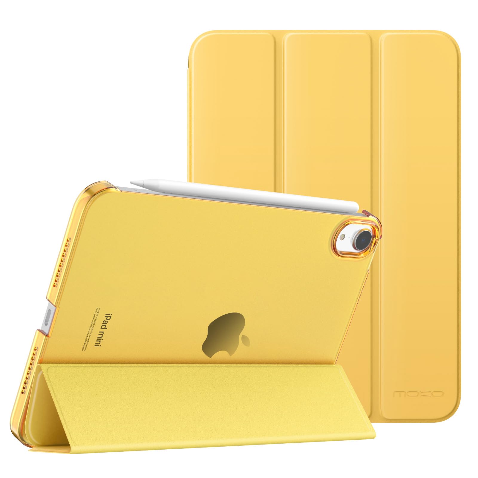 MoKo for iPad Mini 7 (A17 Pro) Case 2024,iPad Mini 6 Case 2021,8.3 inch iPad Mini 7th/6th Generation Case,Slim Lightweight Hard Back Shell Stand Cover for iPad Mini 2024 with Touch ID, Mist Yellow