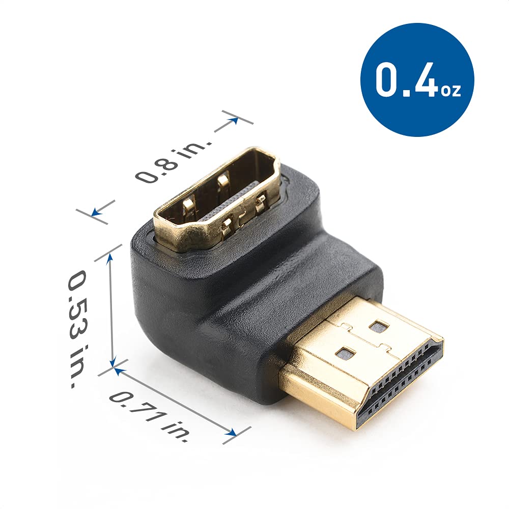 Cable Matters 2 Pack Right Angle HDMI Adapter with 4K 60Hz and HDR Support, 90 Degree HDMI Right Angle Adapter, Black