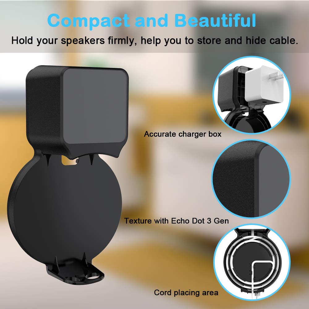 Maxonar Echo Dot Wall Mount Holder, Echo Dot Mount 3Rd Generation Space Saving Accessories For Dot Smart Speakers, Clever Echo Dot Accessories With Built In Cable Management Hide Messy Wires