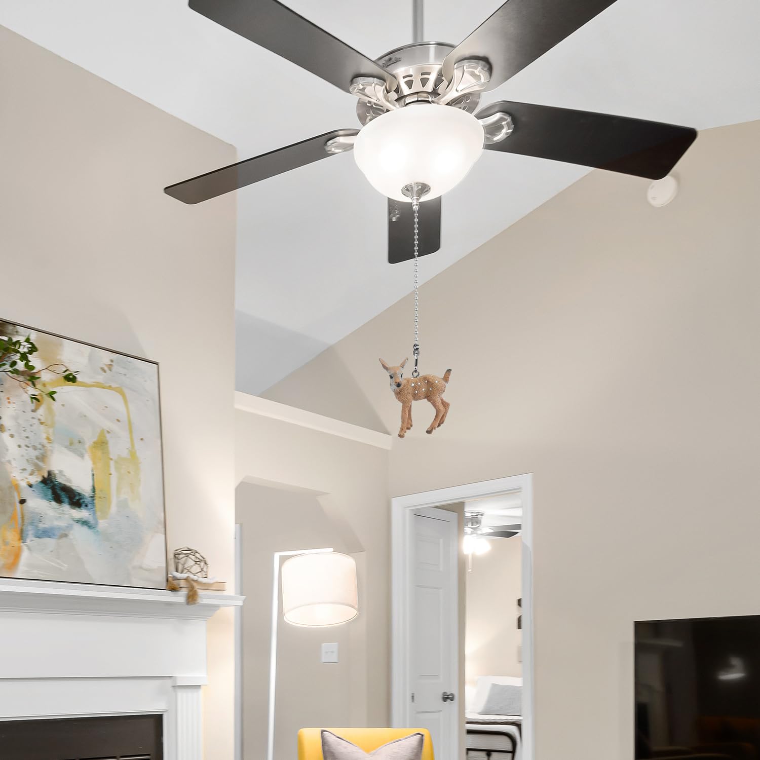 Dotlite Deer Ceiling Fan Pull Chain,12In Cute Fawn Christmas Fan String Pulls Charm Extension Decorative,3Mm Diameter Beaded Fan