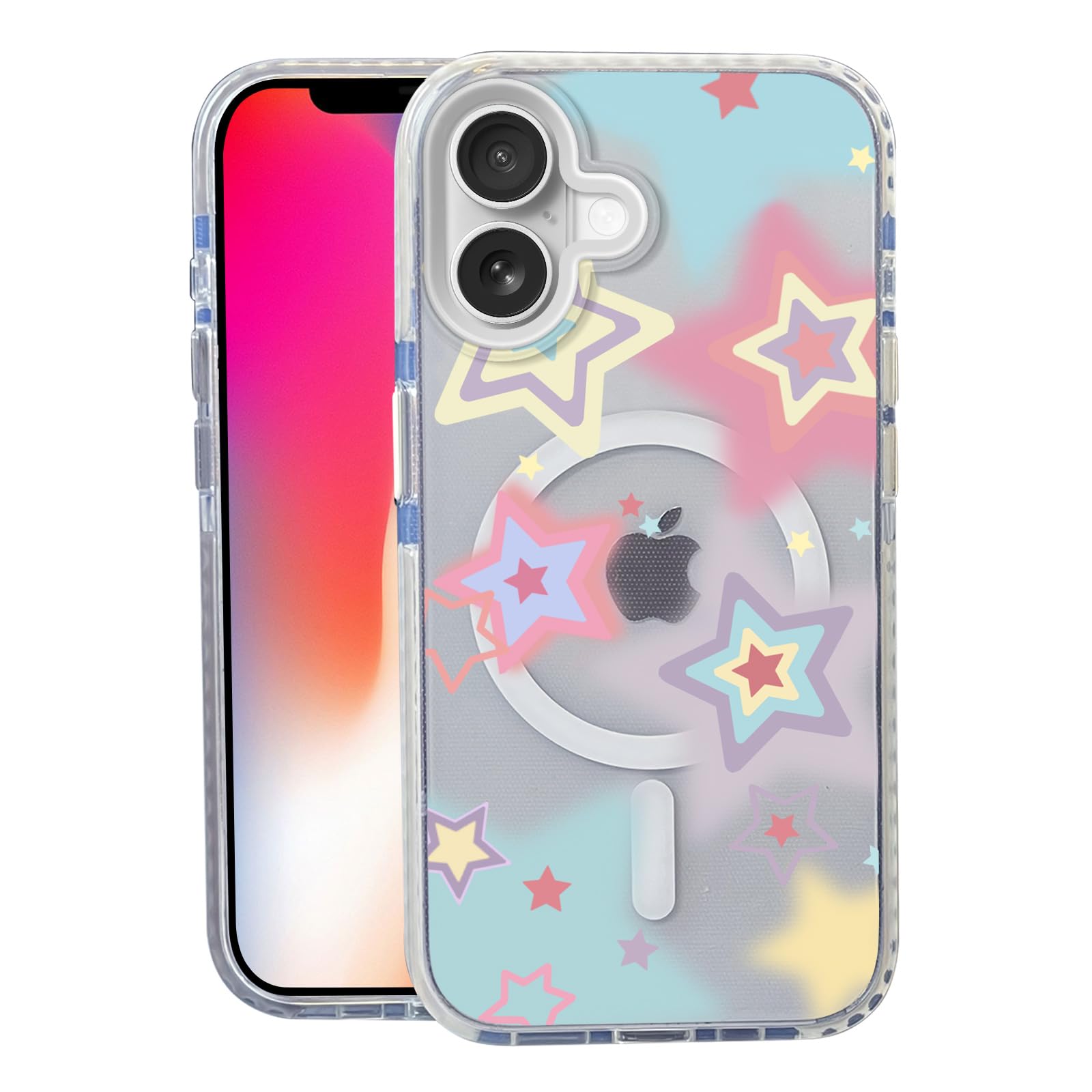 Nimeey Colorful Stars for iPhone 16 Case,MagSafe Compatible,Matte Soft Slim Shockproof Cover,Anti-Fingerprint,Anti-Yellowing,Ant