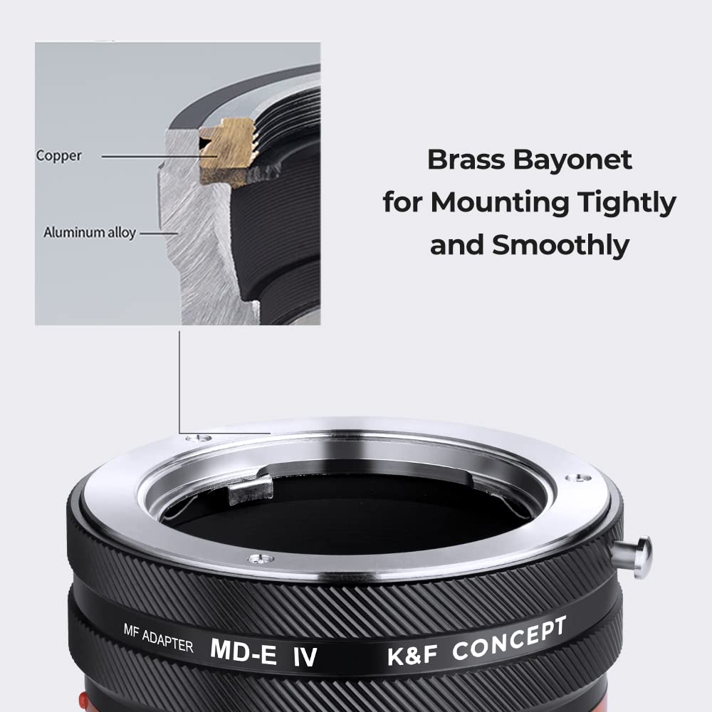 K&F Concept Lens Mount Adapter Md Nex Iv Manual Focus Compatible With Minolta Rokkor (Sr/Md/Mc) Lens And Sony E Mount Camera Body