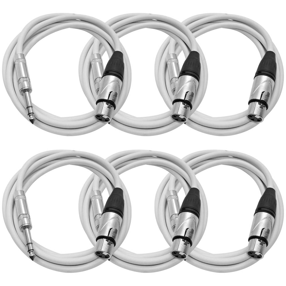Seismic Audio - Satrxl-F6White-6Pack - 6 Pack Of 6 Foot White Xlr Female To 1/4 Inch Trs Patch Cables- 6' Professional Audio Bal