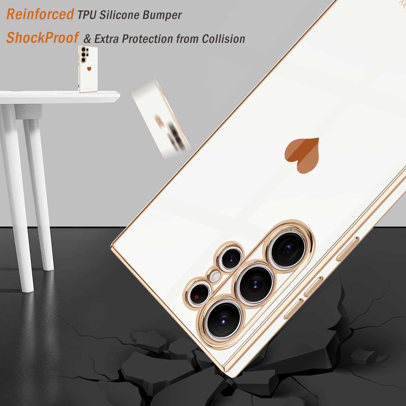 Teageo For Samsung Galaxy S23 Ultra Case For Women Girl Cute Love Heart Luxury Bling Soft Back Cover Raised Full Camera Protecti