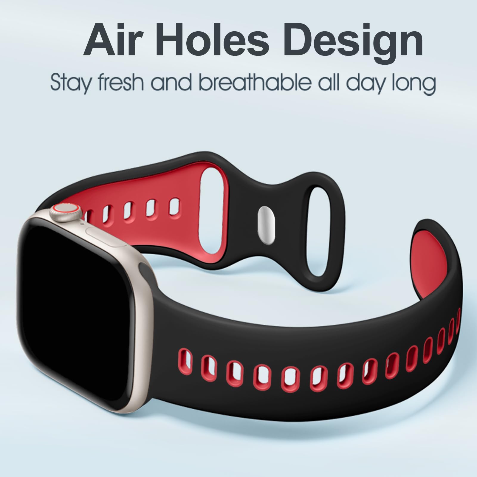 Witzon Sport Band Compatible With Apple Watch Bands For Men 42Mm 41Mm 40Mm 38Mm, Soft Silicone Strap Breathable Smart Watches Re